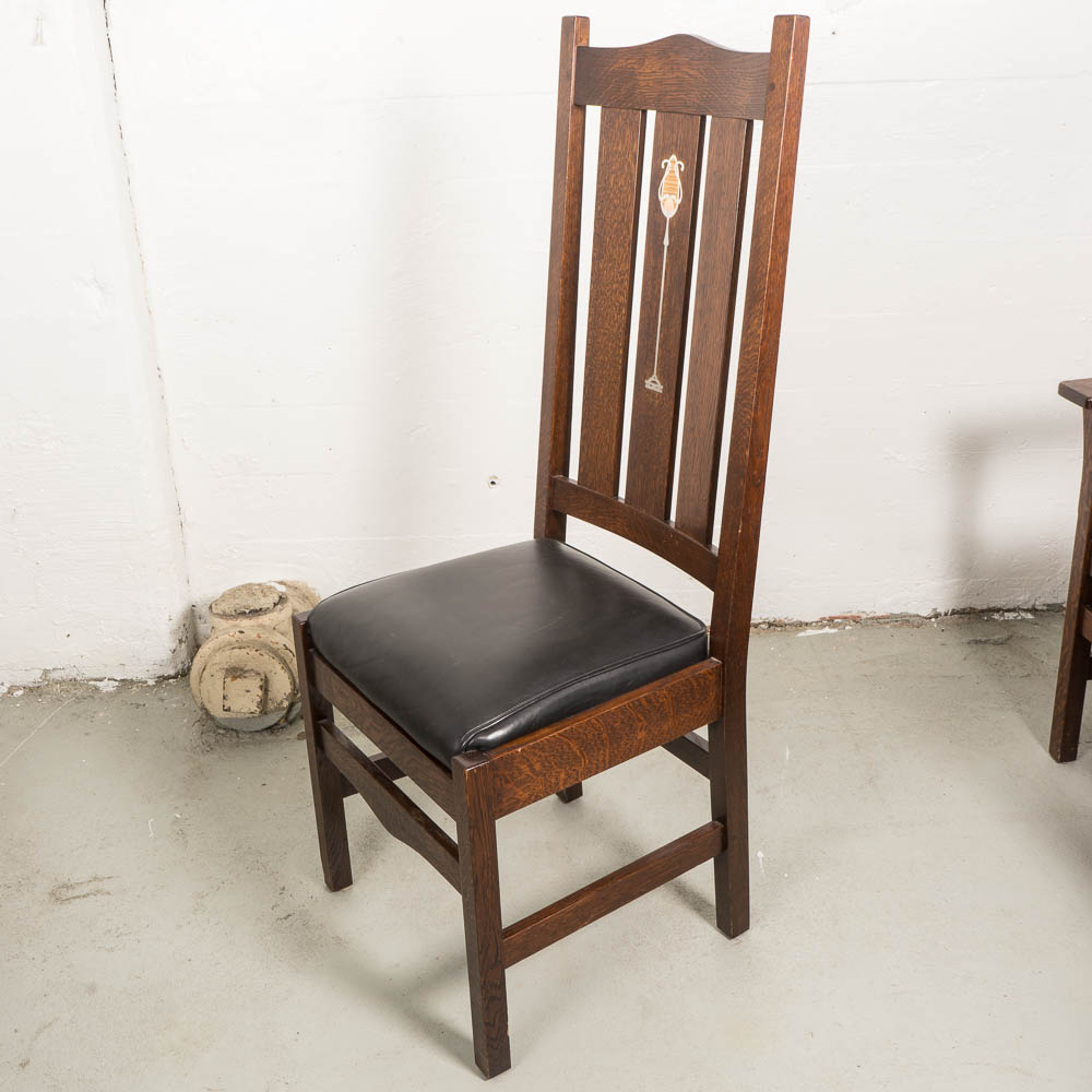 Collection of Stickley QuarterSawn Oak Dining Chairs with Inlays EBTH