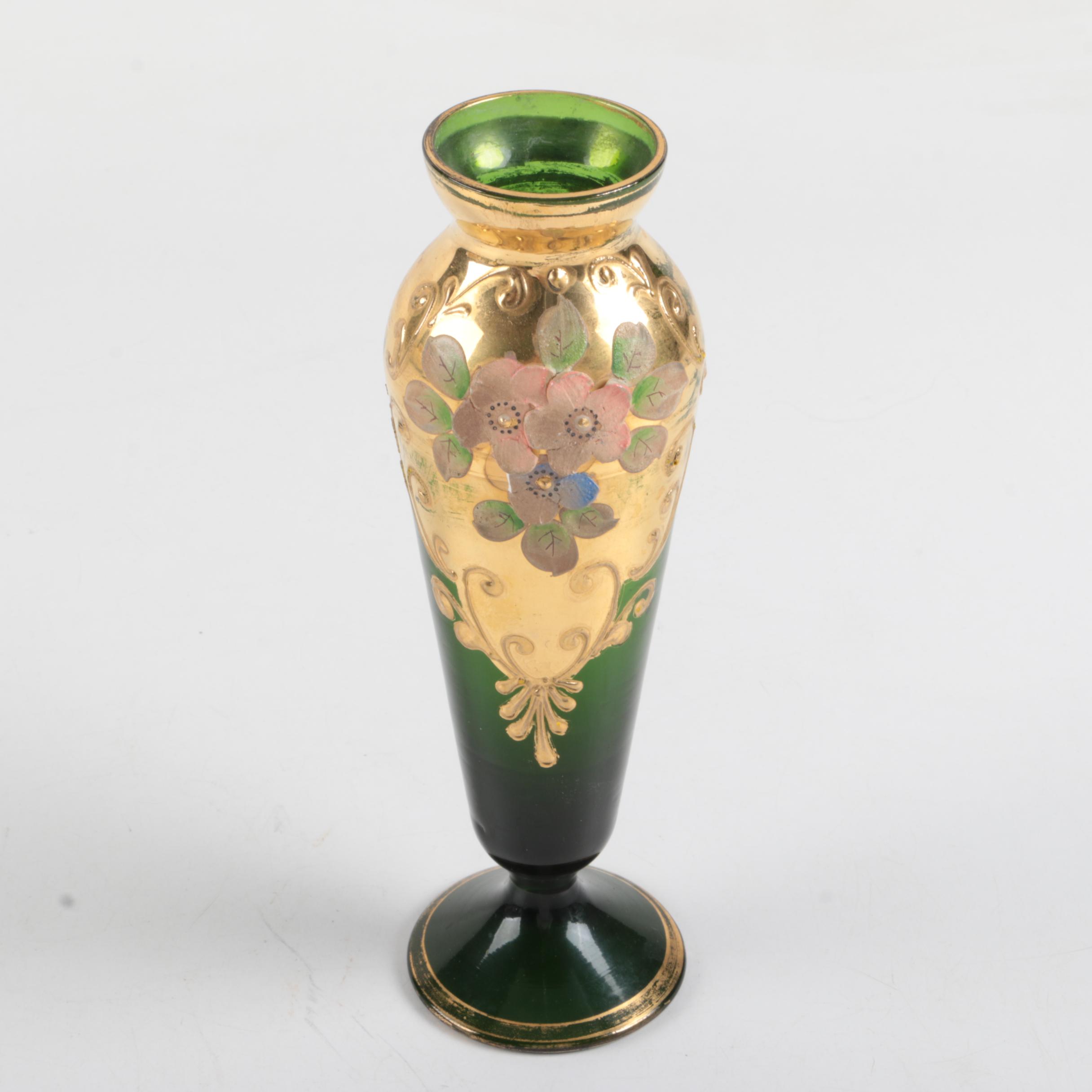 Pair of Bohemian Style Green Glass Bud Vases EBTH