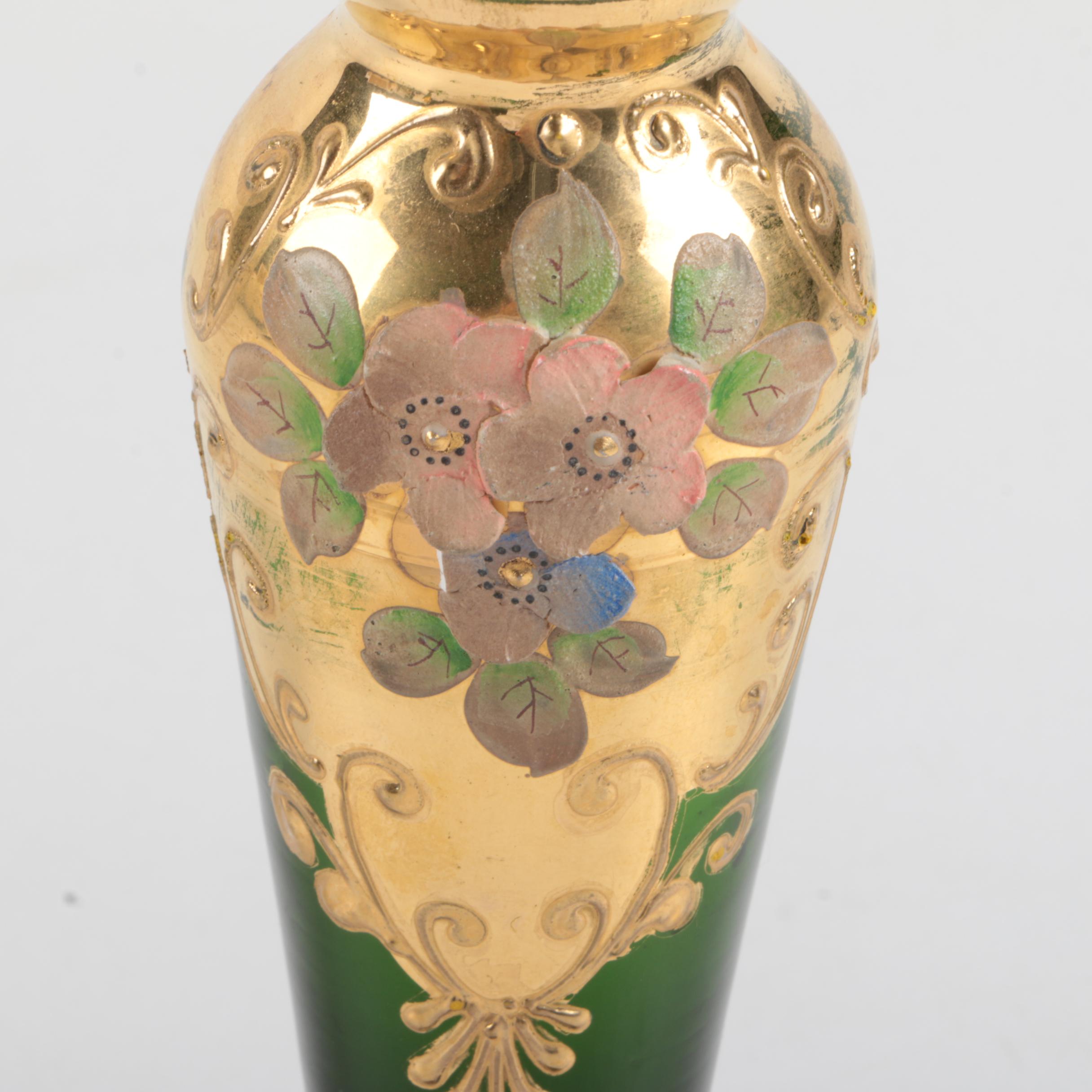 Pair of Bohemian Style Green Glass Bud Vases EBTH