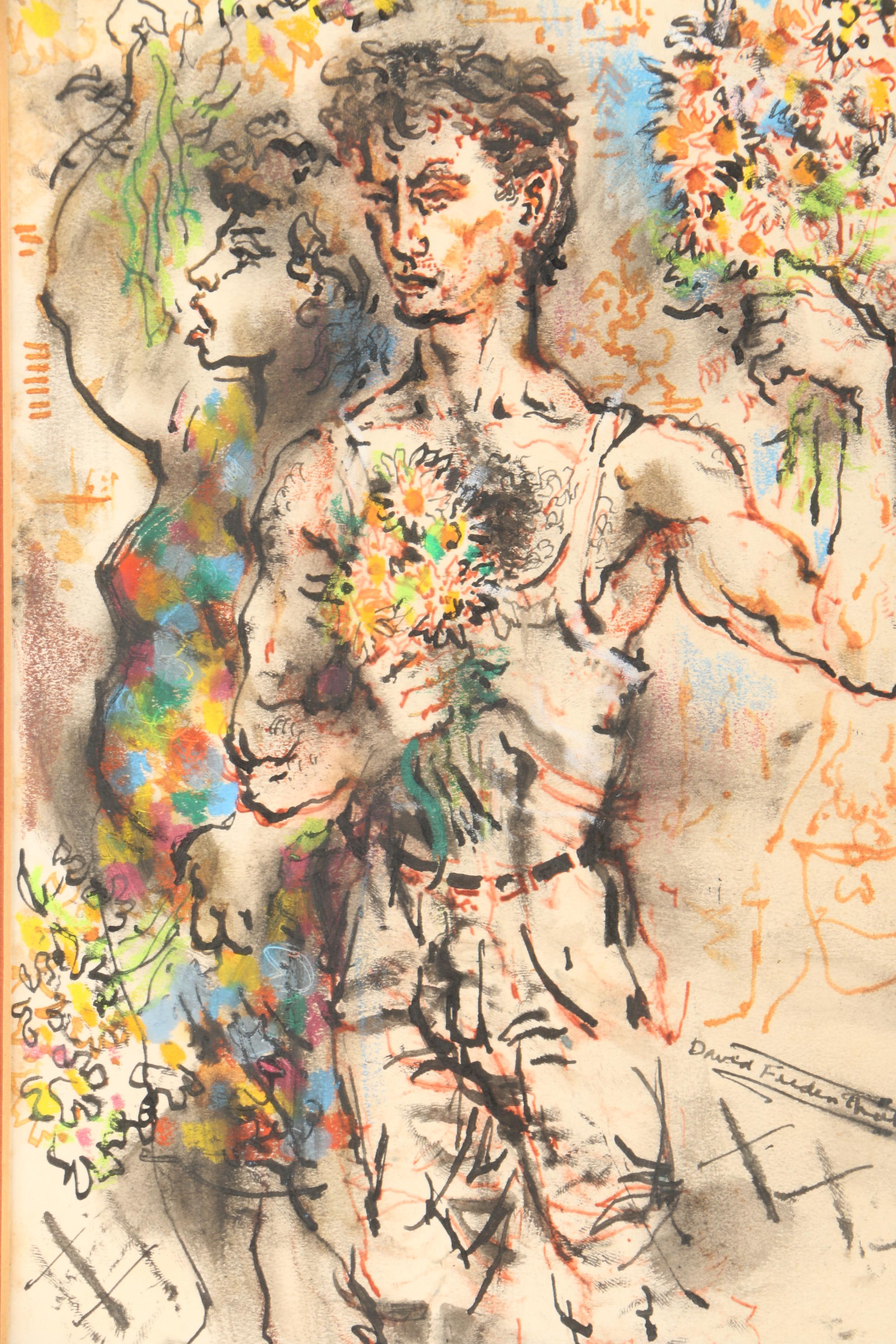 David Fredenthal Watercolor and Ink Painting on Paper of Abstract