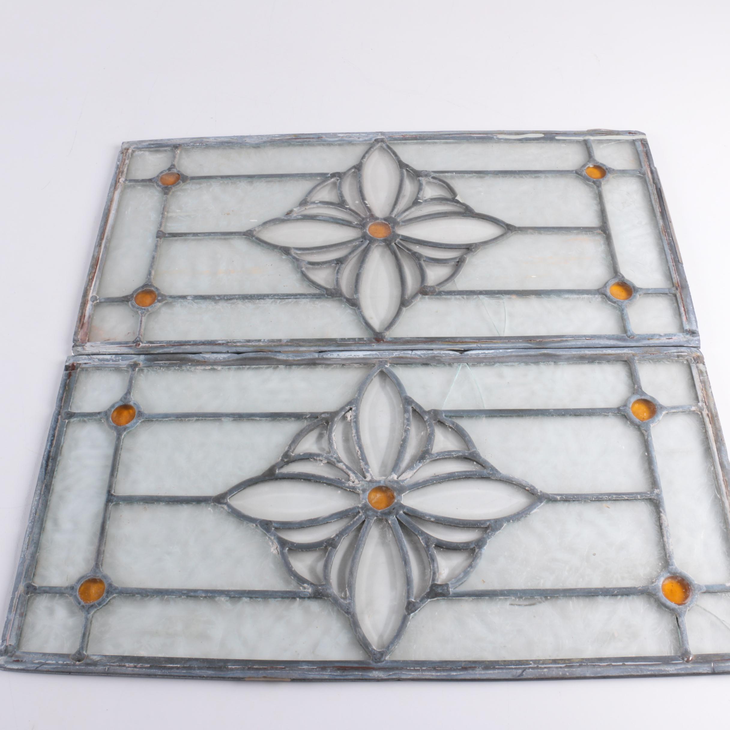 Pair of Leaded Glass Window Inserts EBTH