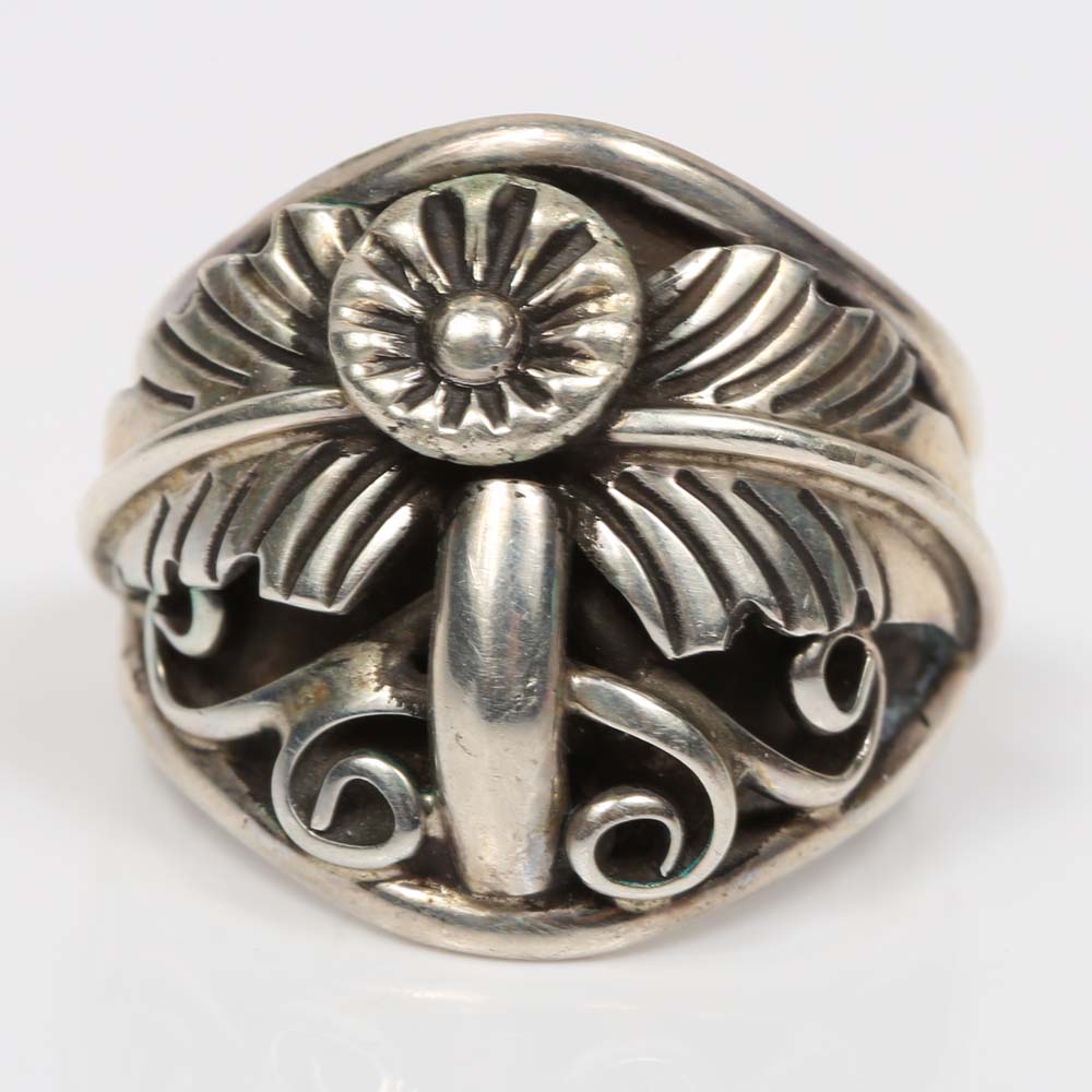 AJ Platero Navajo Sterling Silver Ring and Feather Pendant EBTH