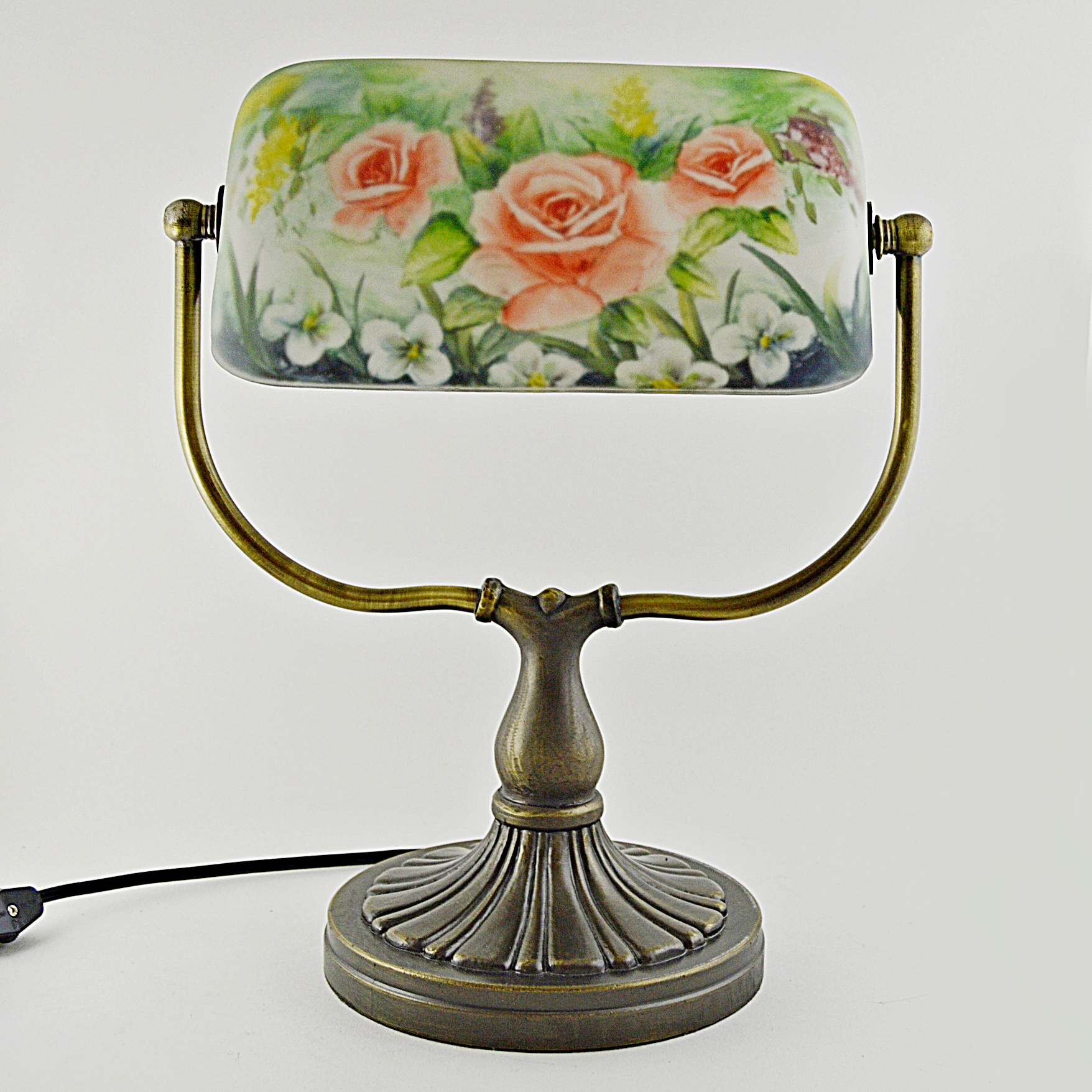 Victorian Style Desk Lamp with Hand Painted Glass Shade EBTH