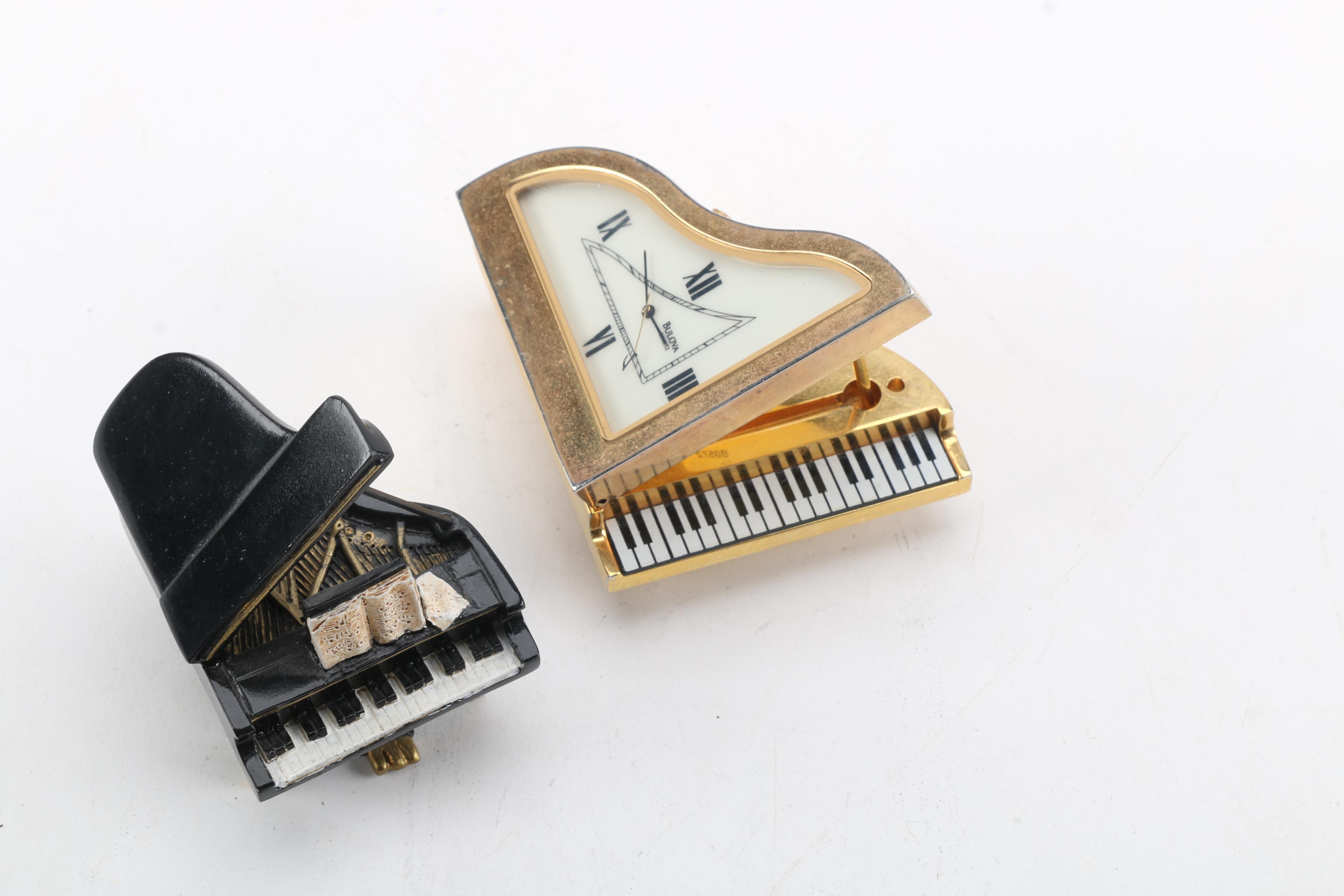 Bulova Piano Clock and Piano Figurine EBTH
