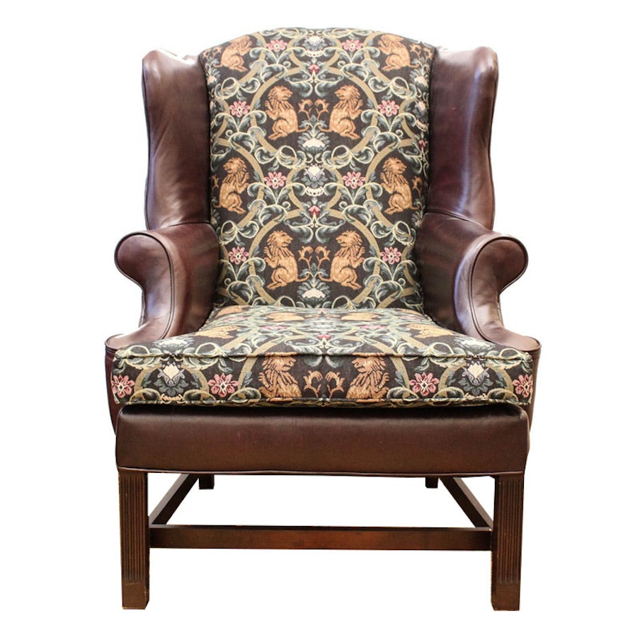 Leather And Fabric Wingback Chairs - The Arts