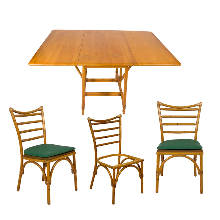 Vintage Heywood Wakefield Drop Leaf Rattan Table And Chairs Ebth