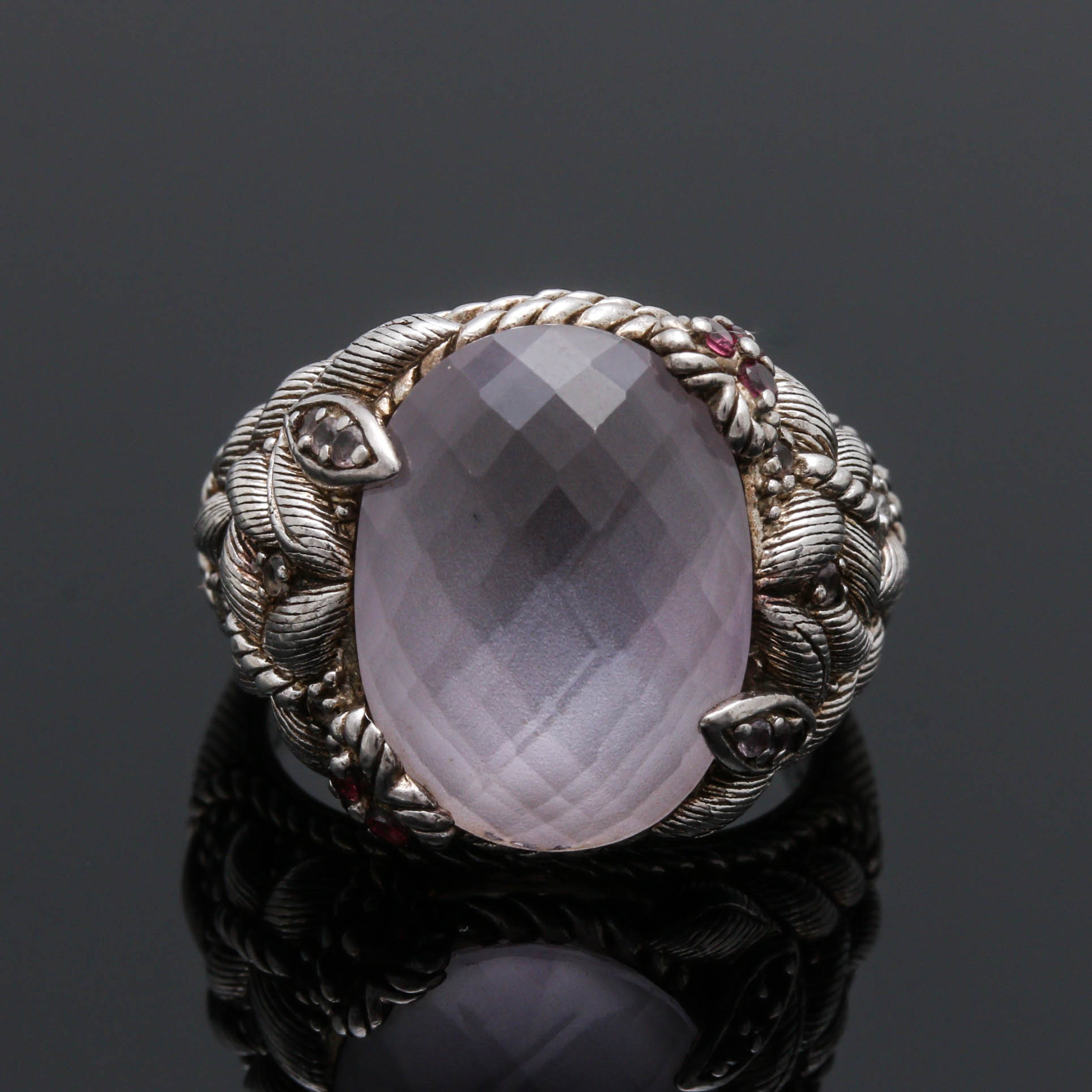 Judith Ripka Sterling Silver Rose Quartz and Gemstone Ring | EBTH