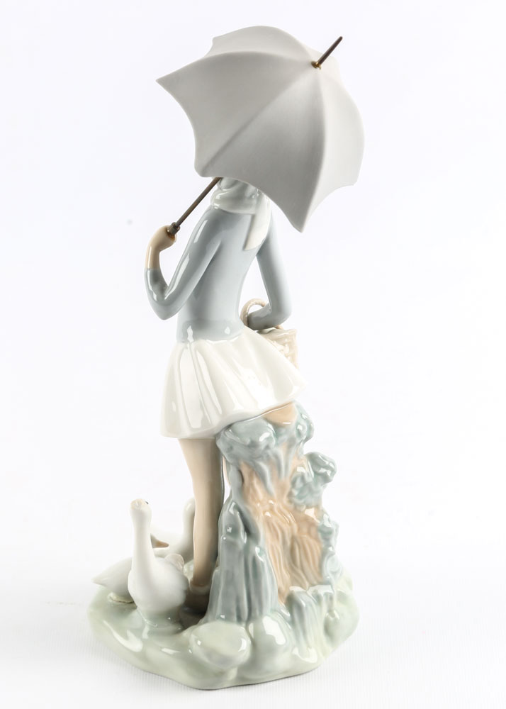Vintage Retired Lladro "Girl with Umbrella and Geese" Porcelain