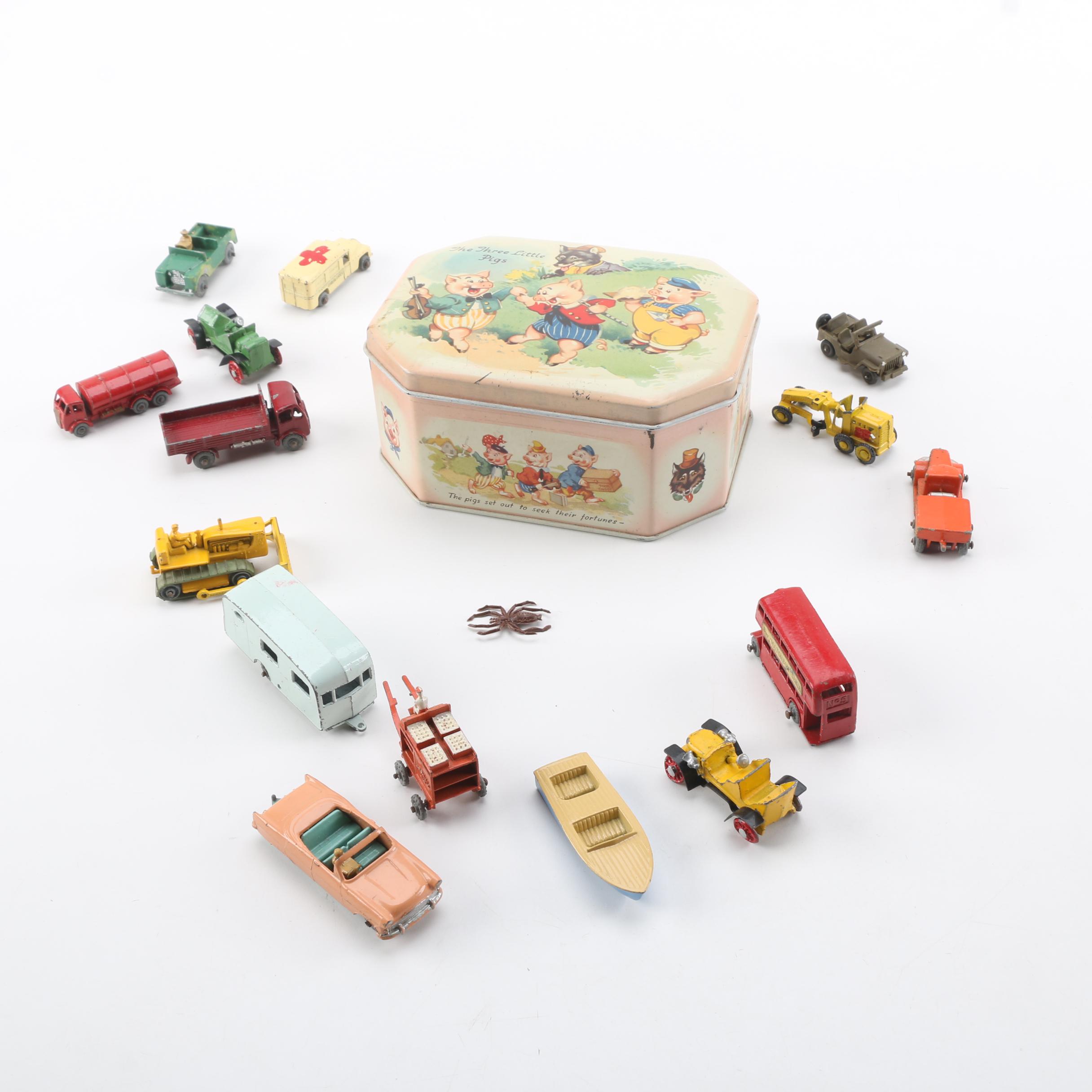 Miniature Lesney Toy Vehicles in "Three Little Pigs" Tin Container EBTH