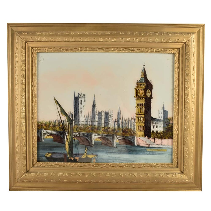 Original Reverse Painting On Glass Westminster Bridge London Ebth Original Reverse Painting On Glass Westminster Bridge London Ebth