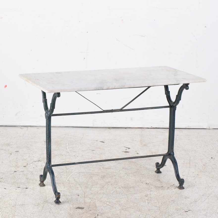 Antique French Wrought Iron Bistro Table With Marble Top Ebth Antique French Wrought Iron Bistro Table With Marble Top