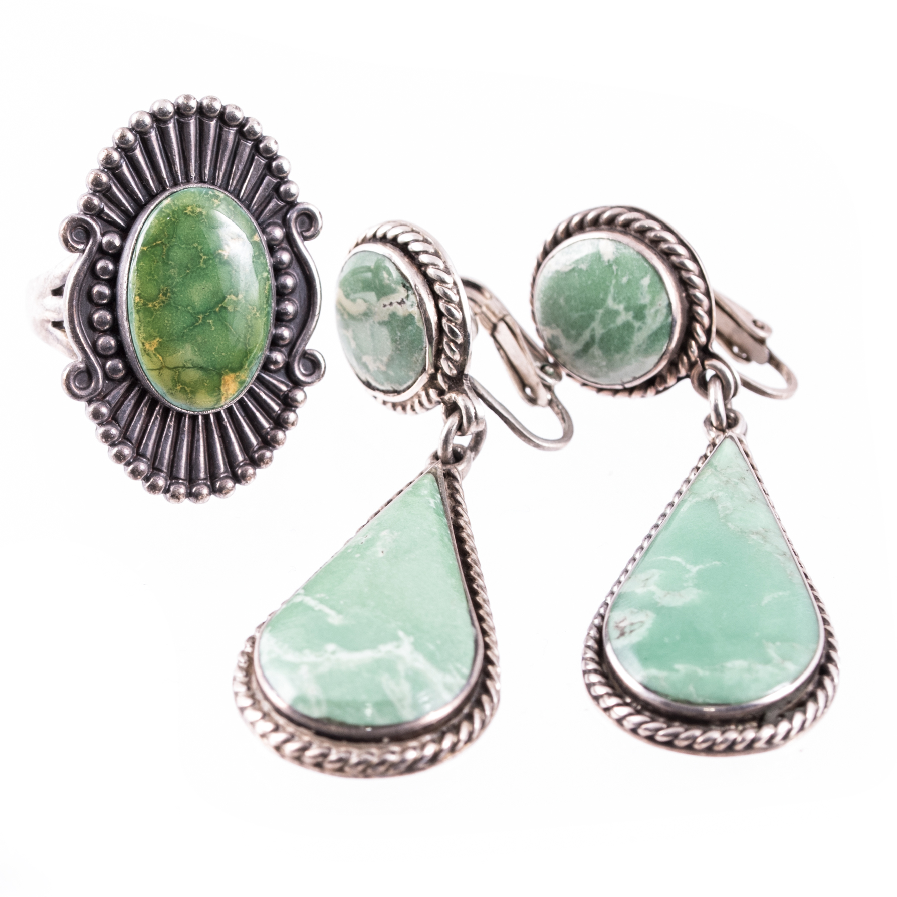 Sterling Silver ClipOn Turquoise Earrings and Ring EBTH