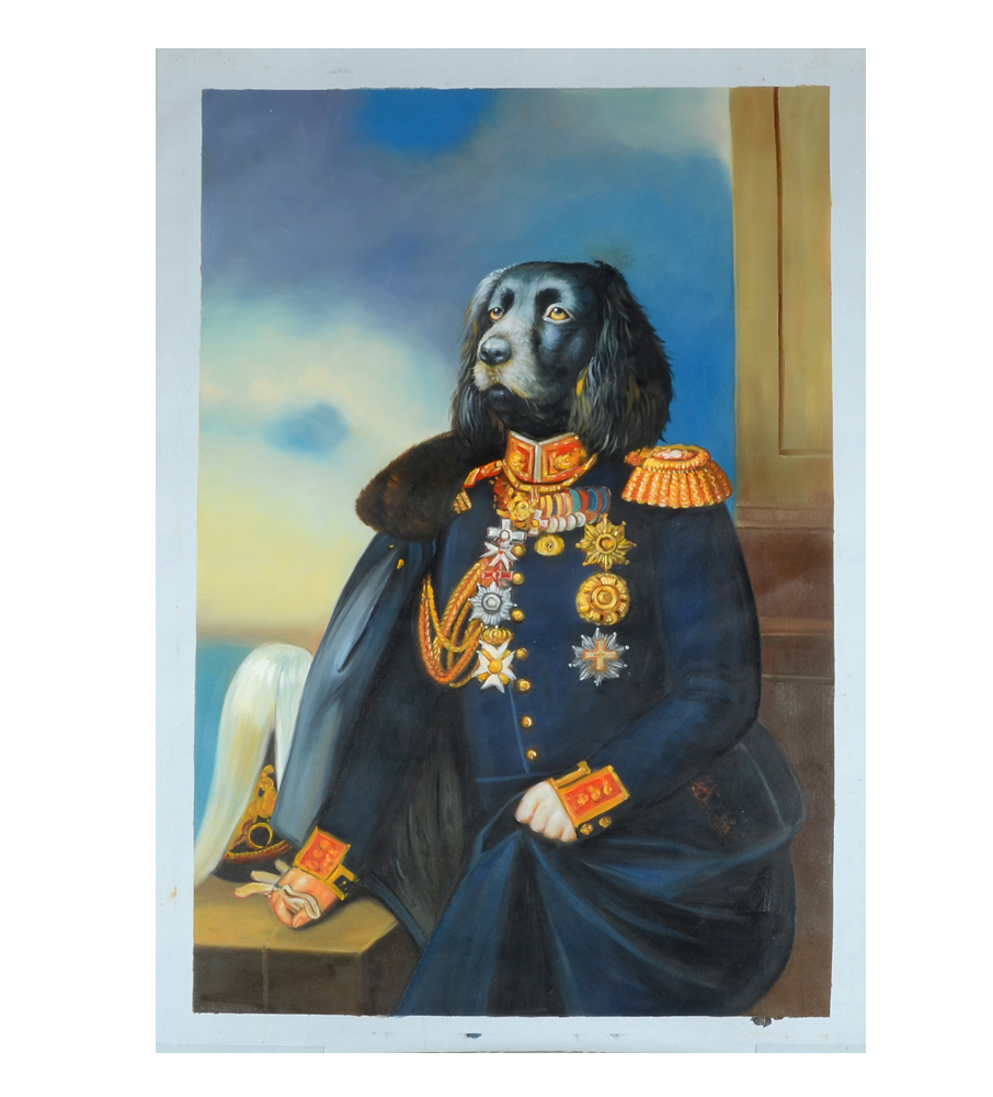 Original Oil Portrait Painting Of A Dog In A Military Uniform Ebth