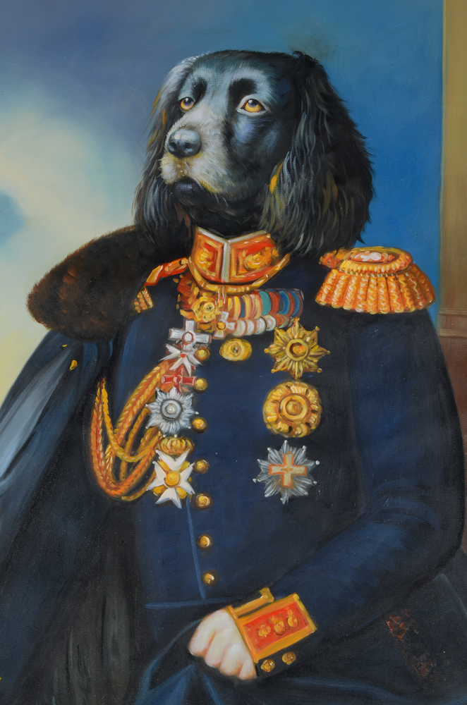 Original Oil Portrait Painting of a Dog in a Military Uniform | EBTH
