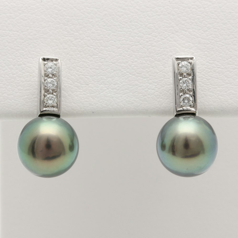 Schoeffel 18K White Gold Tahitian Pearl and Diamond Earrings | EBTH