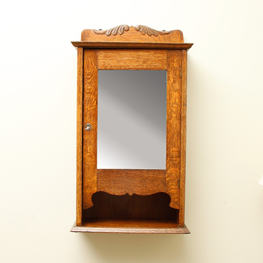 Victorian Style Oak Wall Cabinet With Mirror Ebth