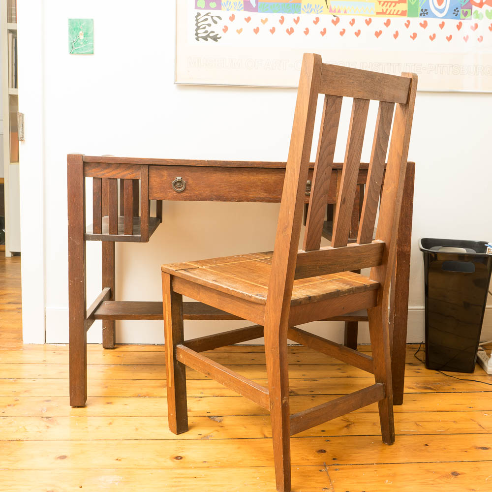 Antique Mission Oak Writing Desk And Side Chair Ebth