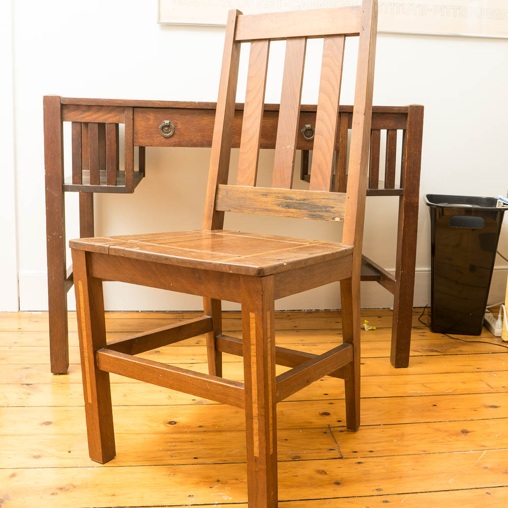 Antique Mission Oak Writing Desk and Side Chair EBTH