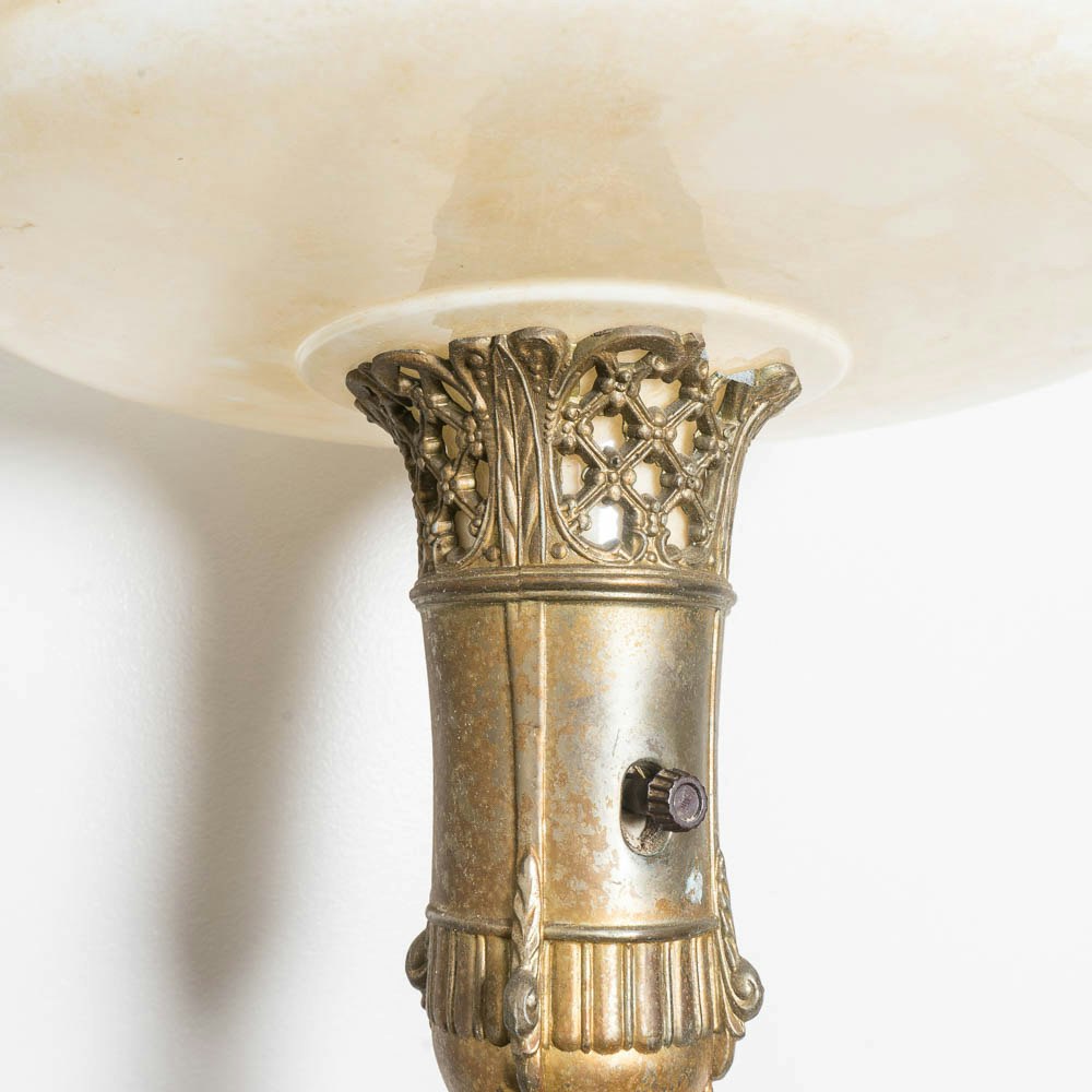 Vintage Torchiere Floor Lamp with Glass Shade | EBTH