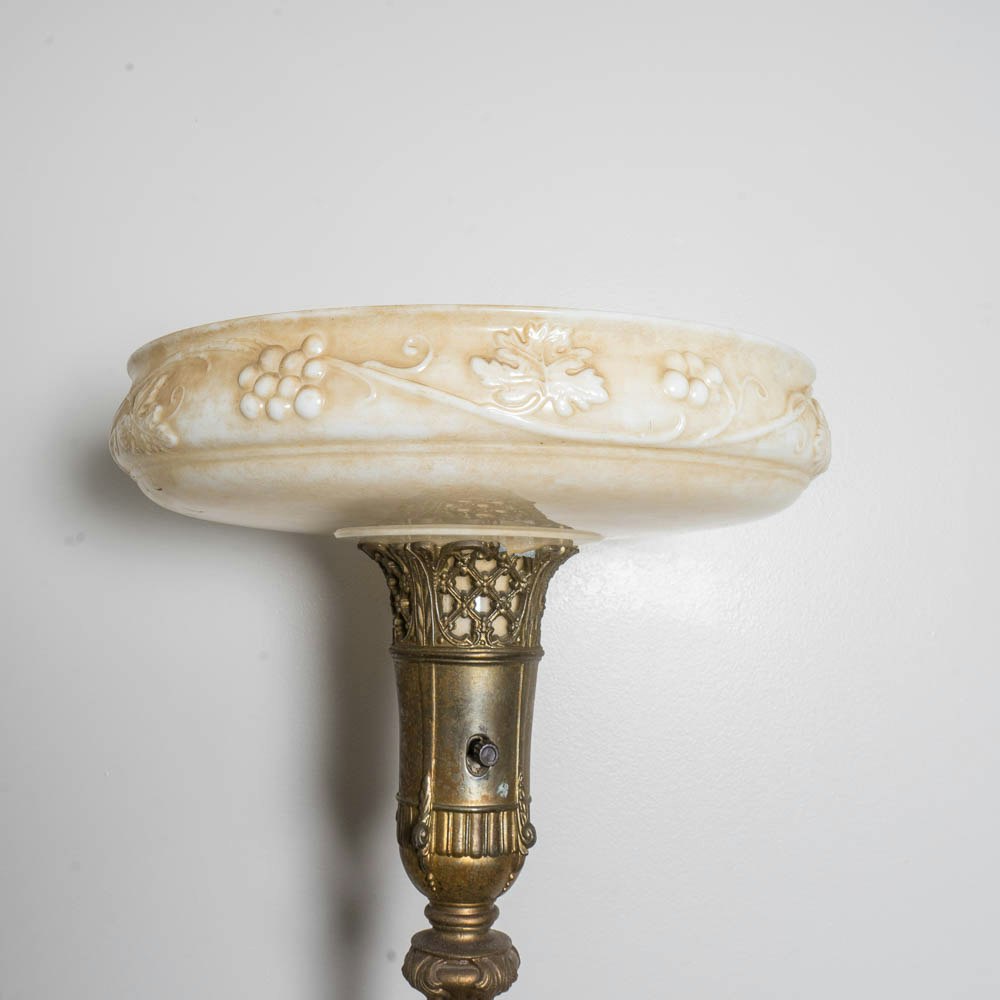 Vintage Torchiere Floor Lamp with Glass Shade | EBTH