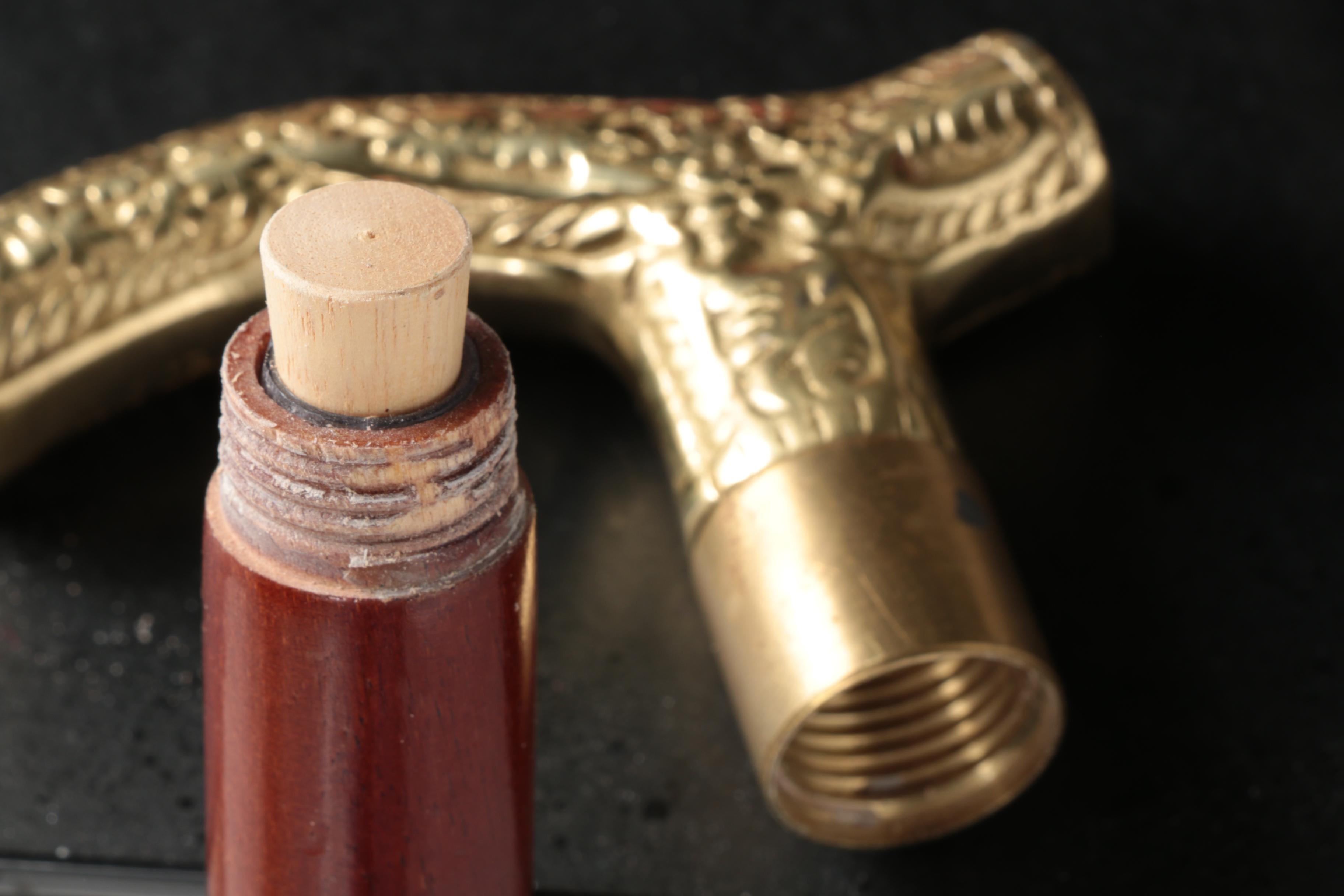 Vintage Walking Stick with Hidden Glass Flask EBTH