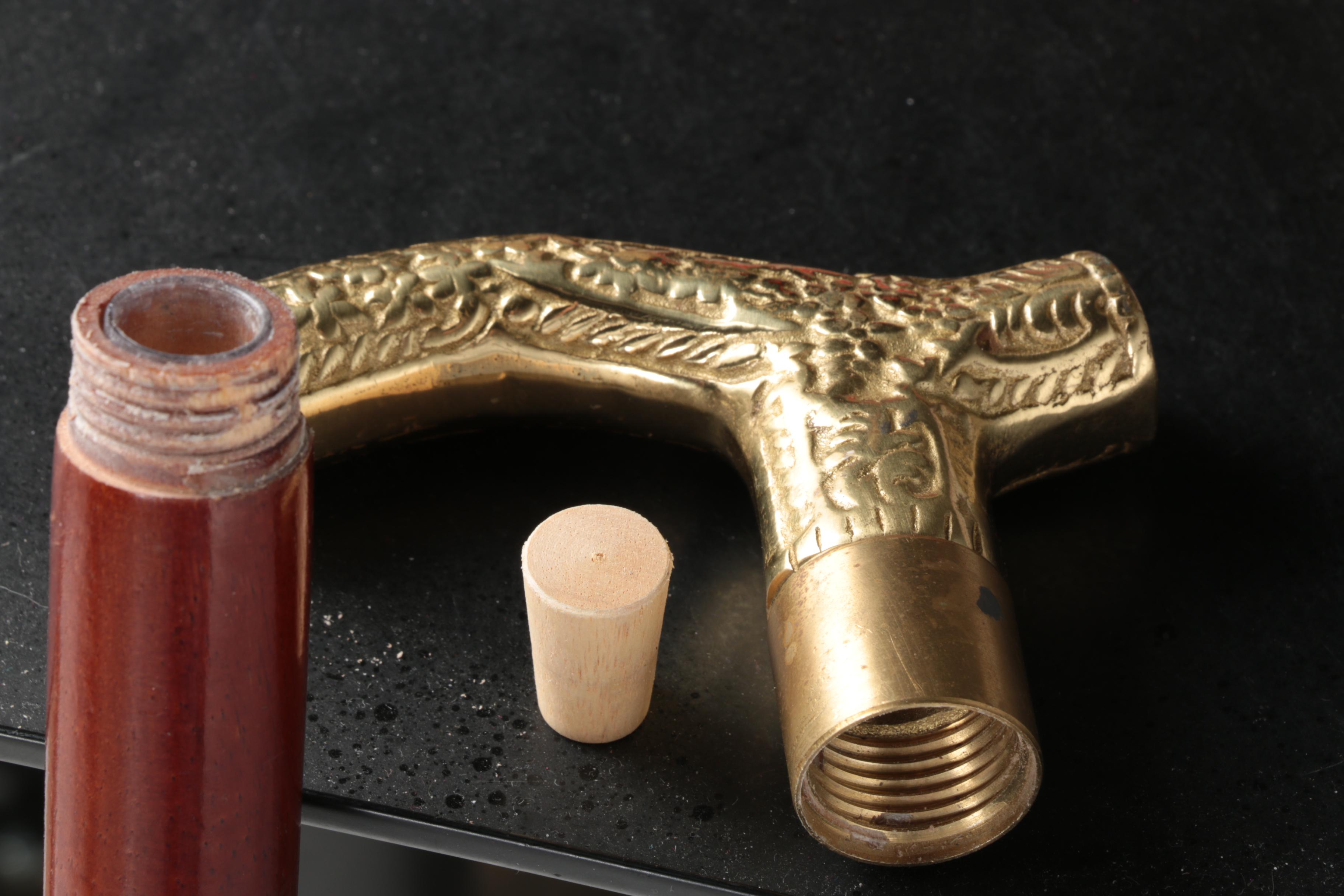 Vintage Walking Stick with Hidden Glass Flask EBTH