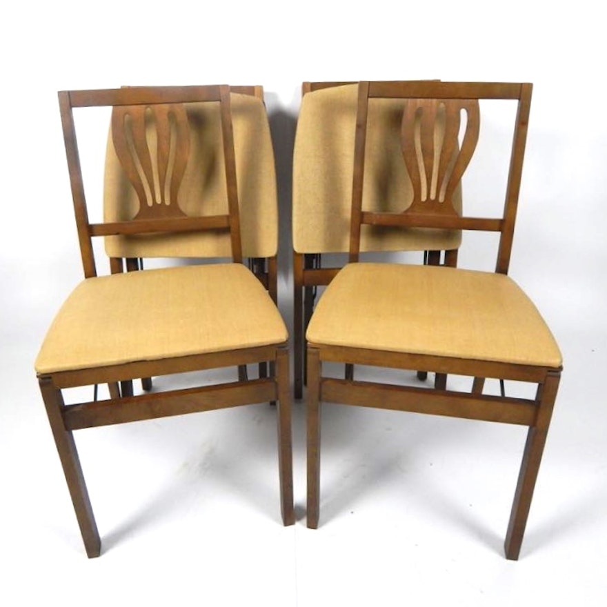 Vintage Art Deco Style Folding Wood Chairs By Stakmore Co Ebth
