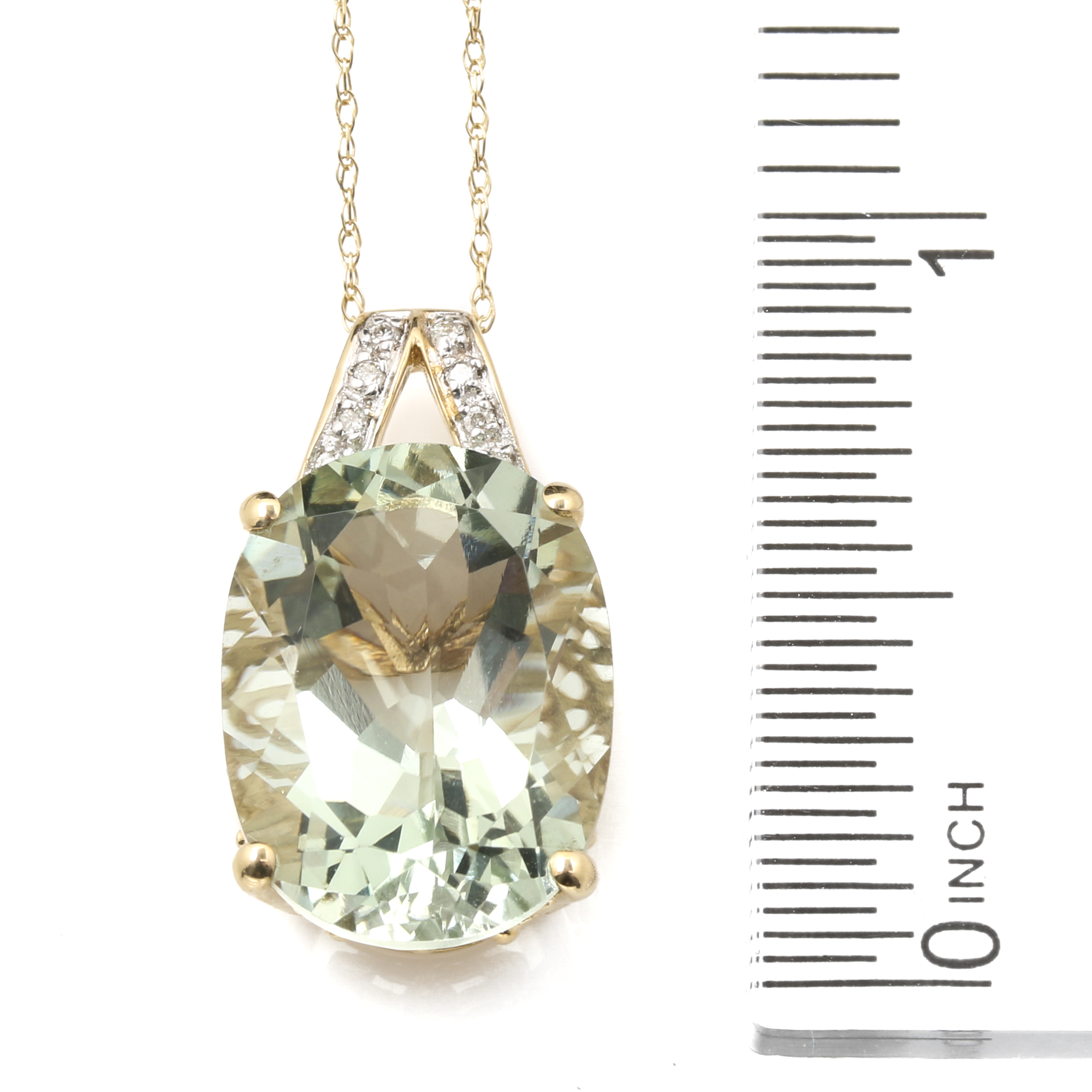 Helzberg Diamonds 14K Yellow Gold Praseolite and Diamond Pendant