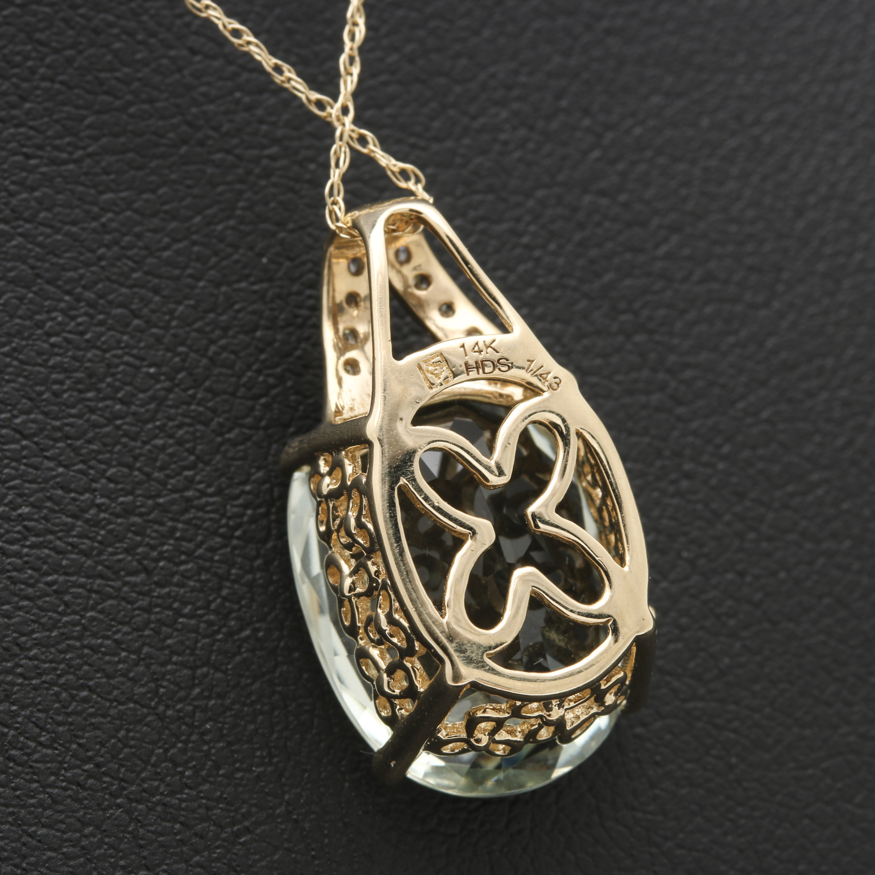 Helzberg Diamonds 14K Yellow Gold Praseolite and Diamond Pendant