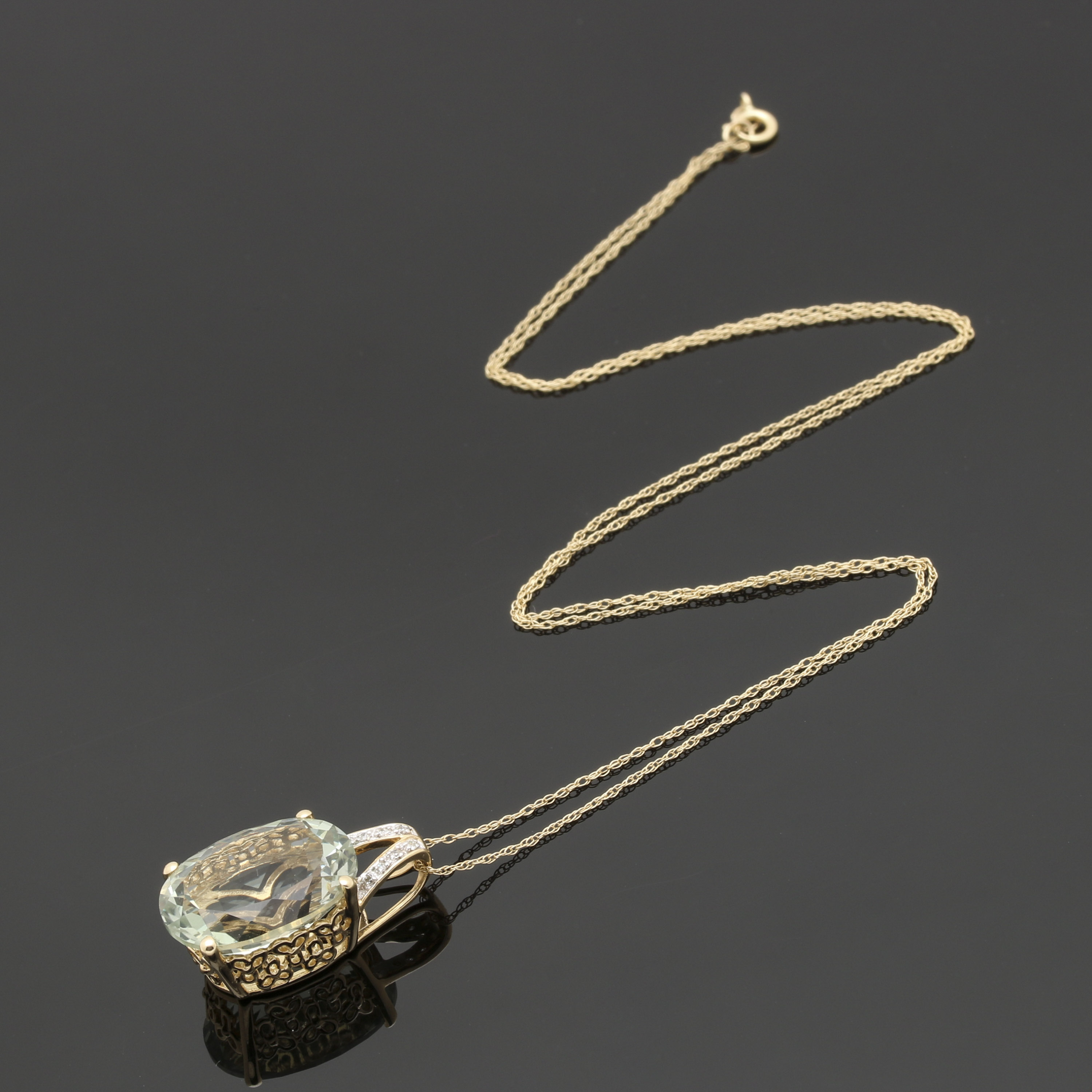 Helzberg Diamonds 14K Yellow Gold Praseolite and Diamond Pendant