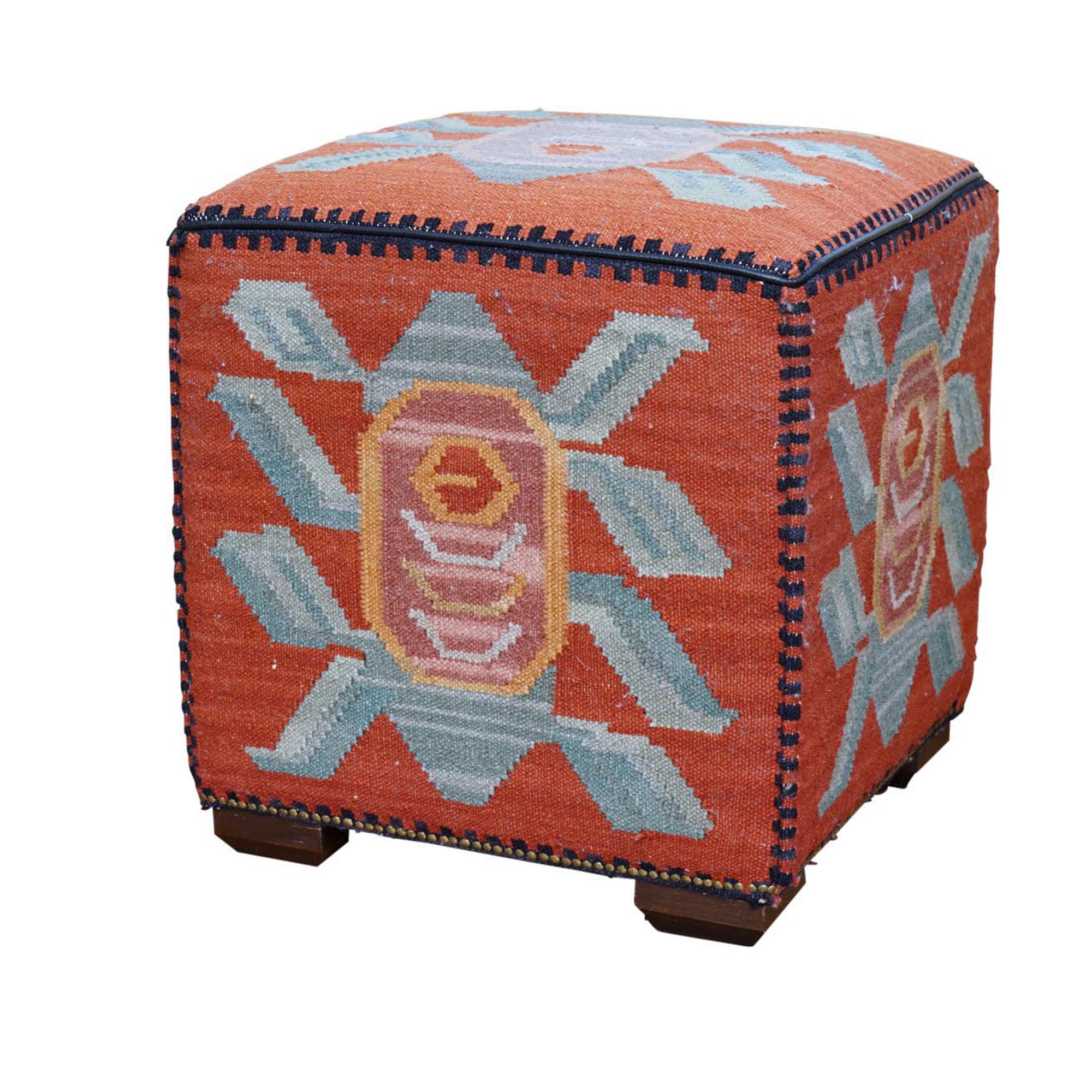 Kilim Covered Cubed Ottoman EBTH