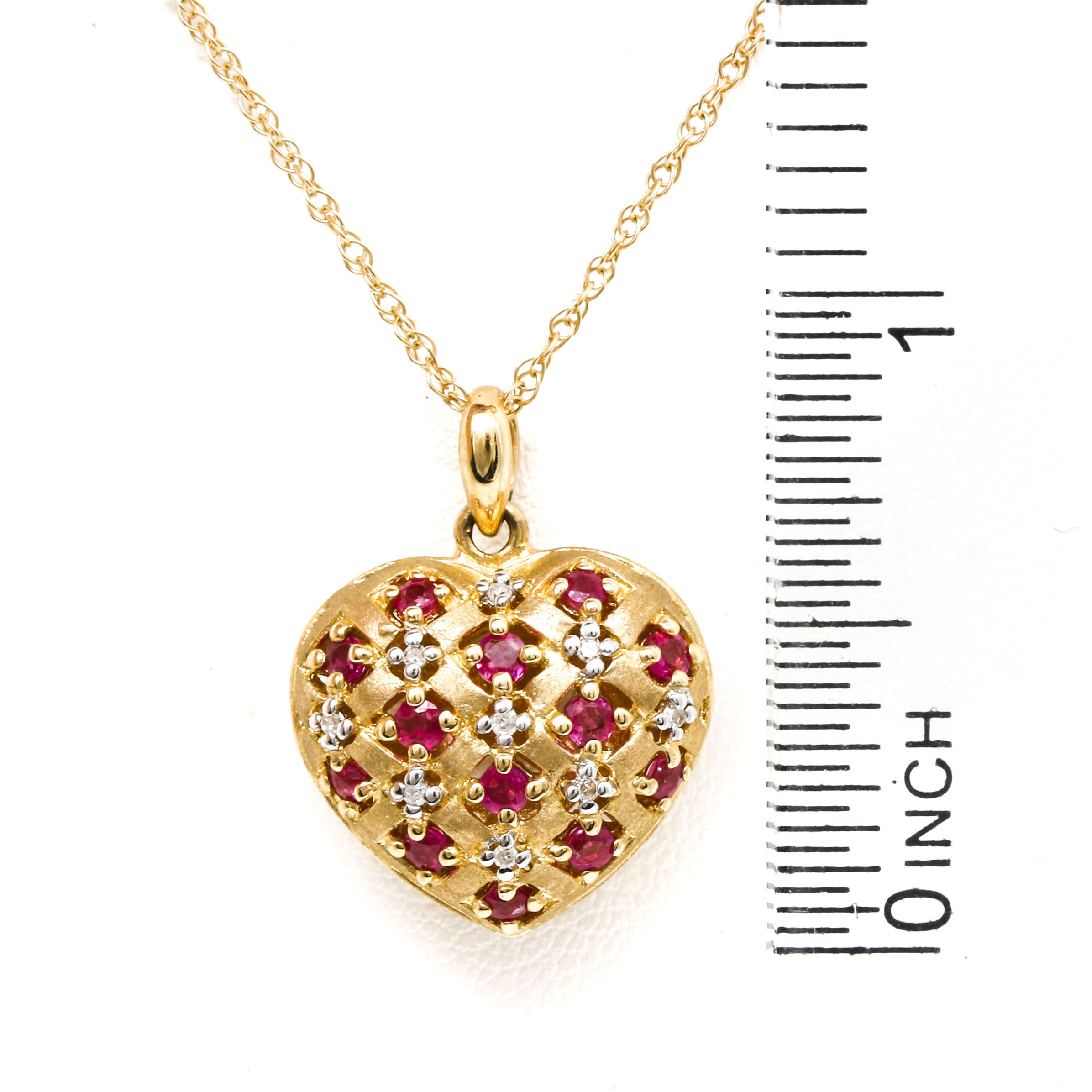 14K Yellow Gold Ruby and Diamond Pendant Necklace EBTH