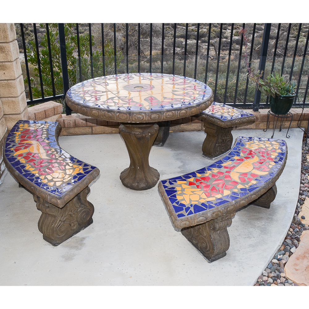 Mosaic Concrete Outdoor Patio Set | EBTH