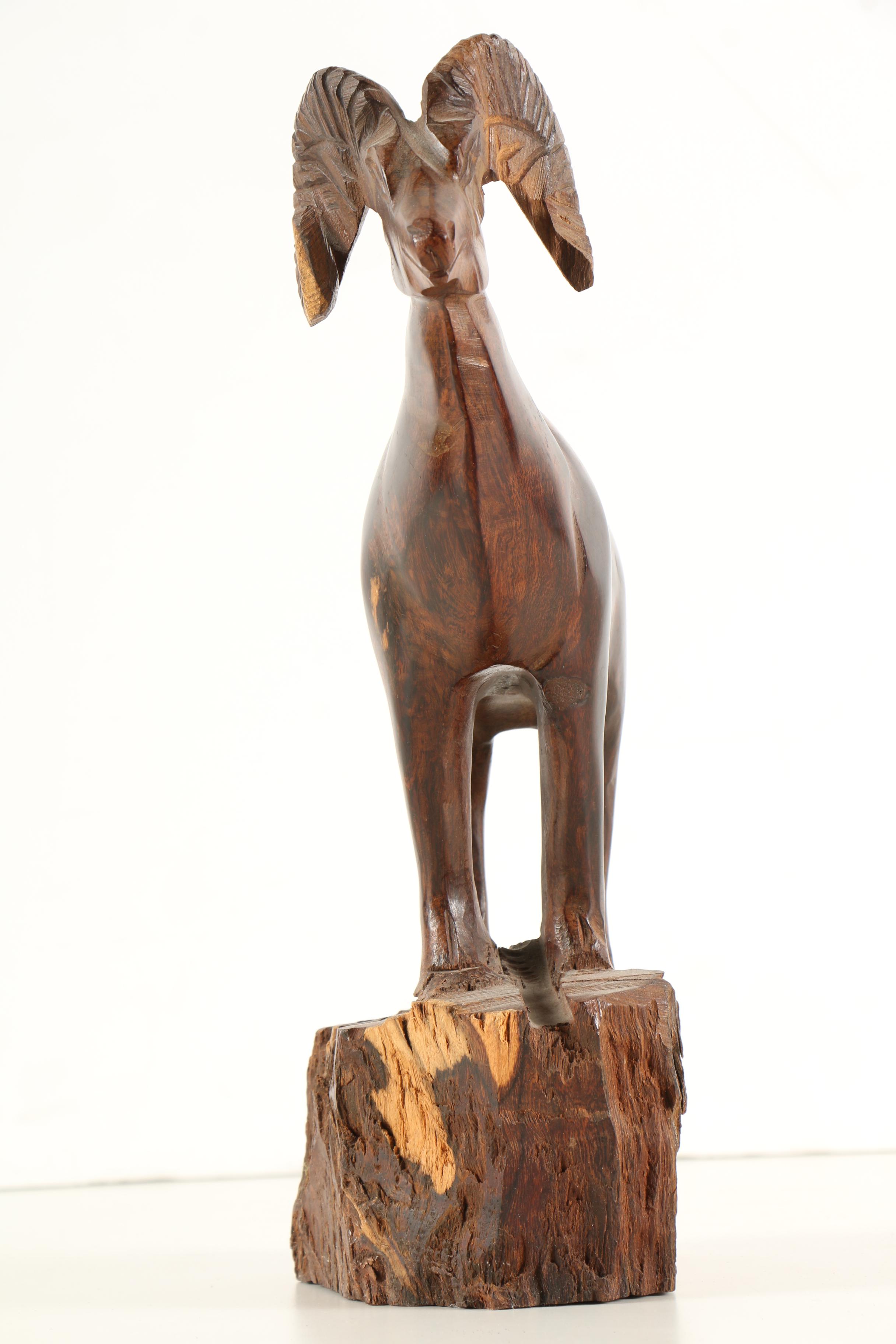 Carved Wooden Mountain Goat Figurine EBTH