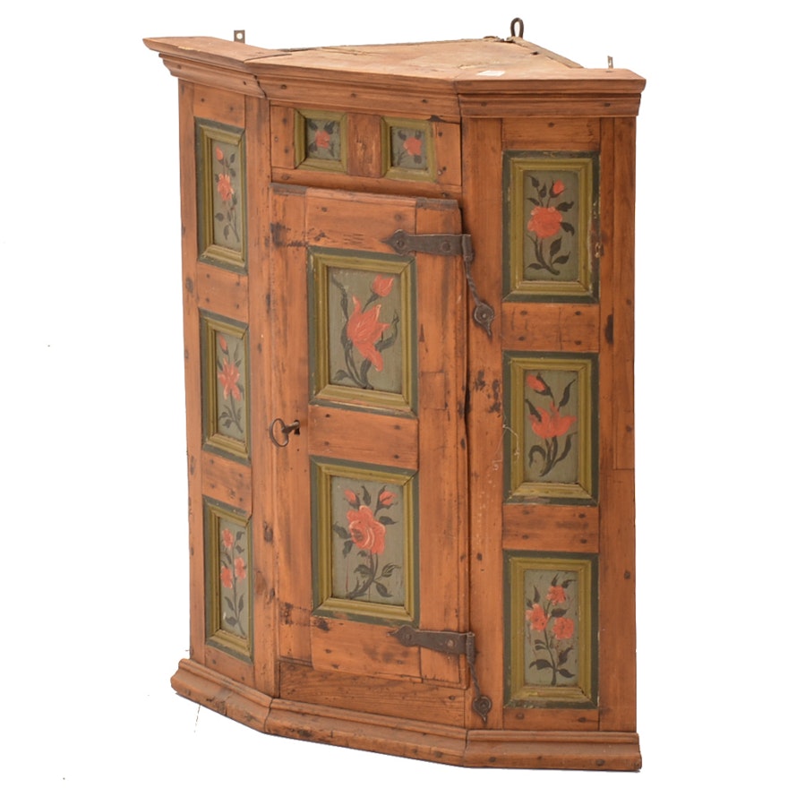Antique Hand-Painted Pine Corner Cabinet : EBTH Antique Hand-Painted Pine Corner Cabinet ... - Antique Hand-Painted Pine Corner Cabinet : EBTH