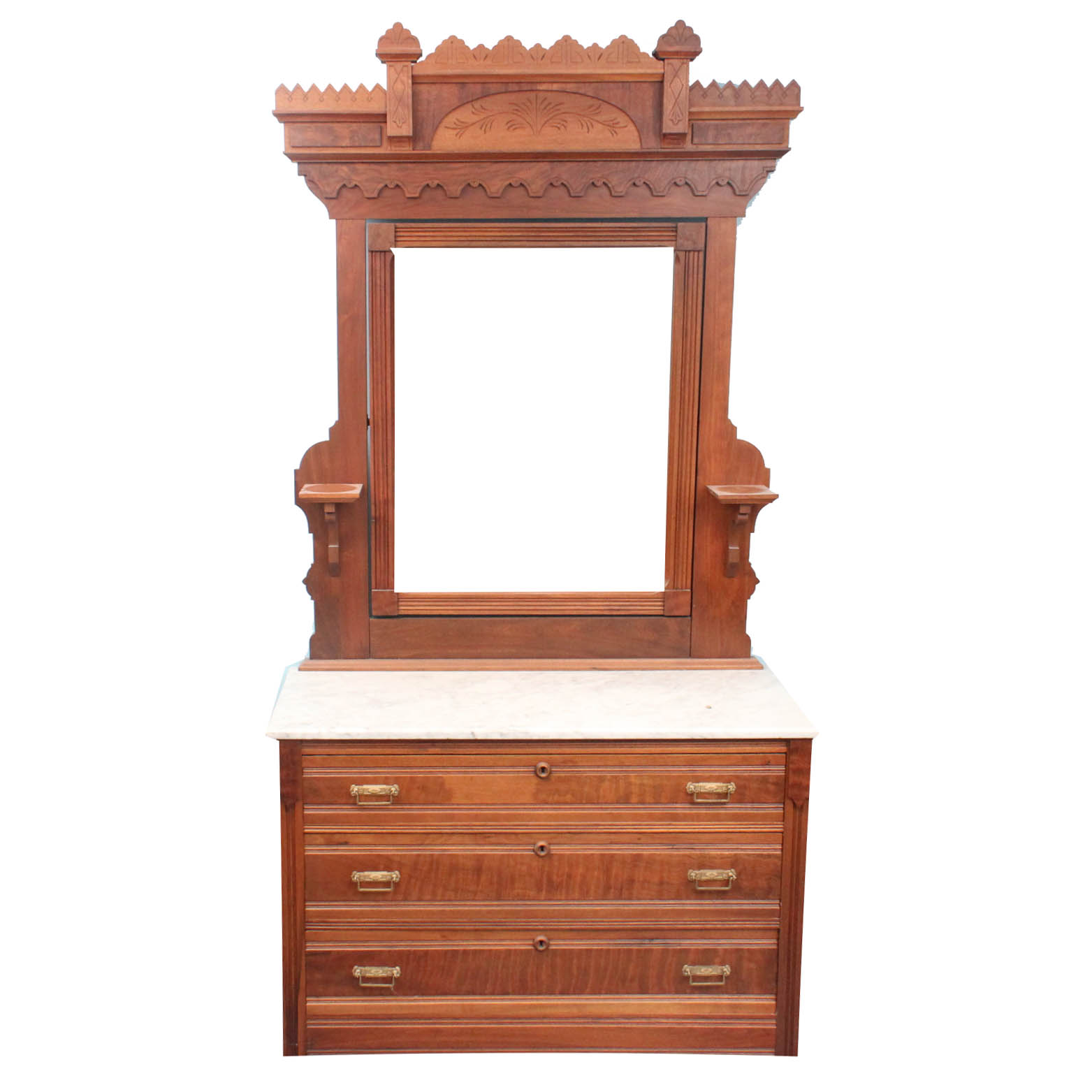 Antique Victorian Eastlake Walnut Dresser With Marble Top Ebth