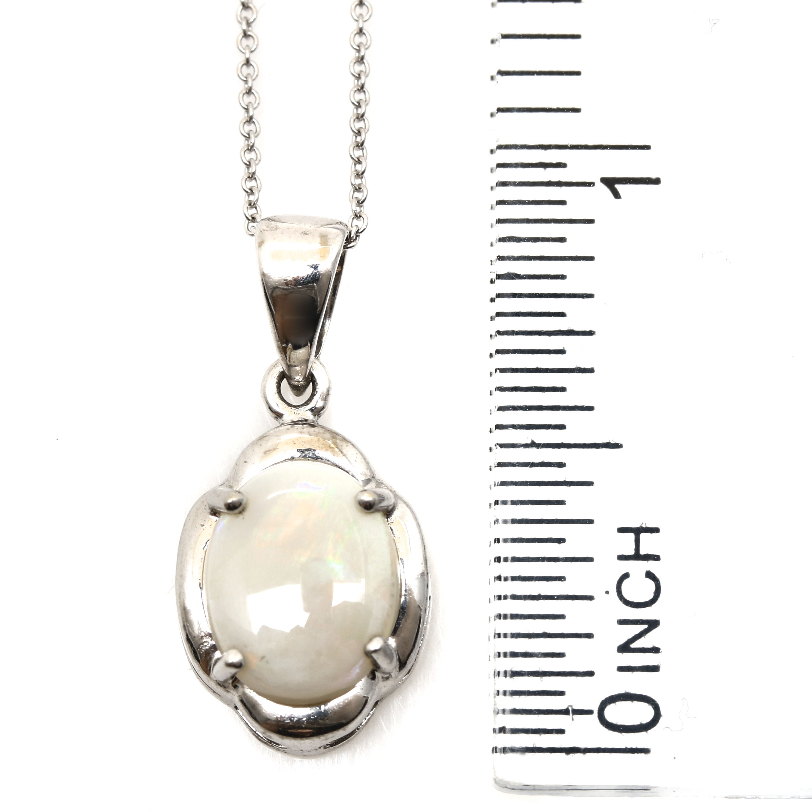 14K White Gold Opal Pendant Necklace | EBTH