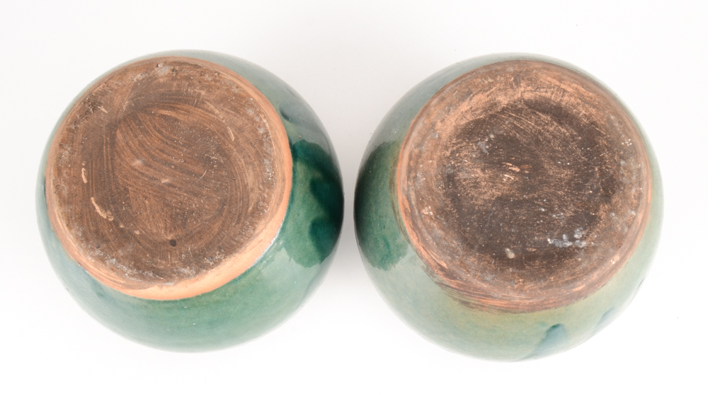 Pair of Green Clay Pottery Vases EBTH