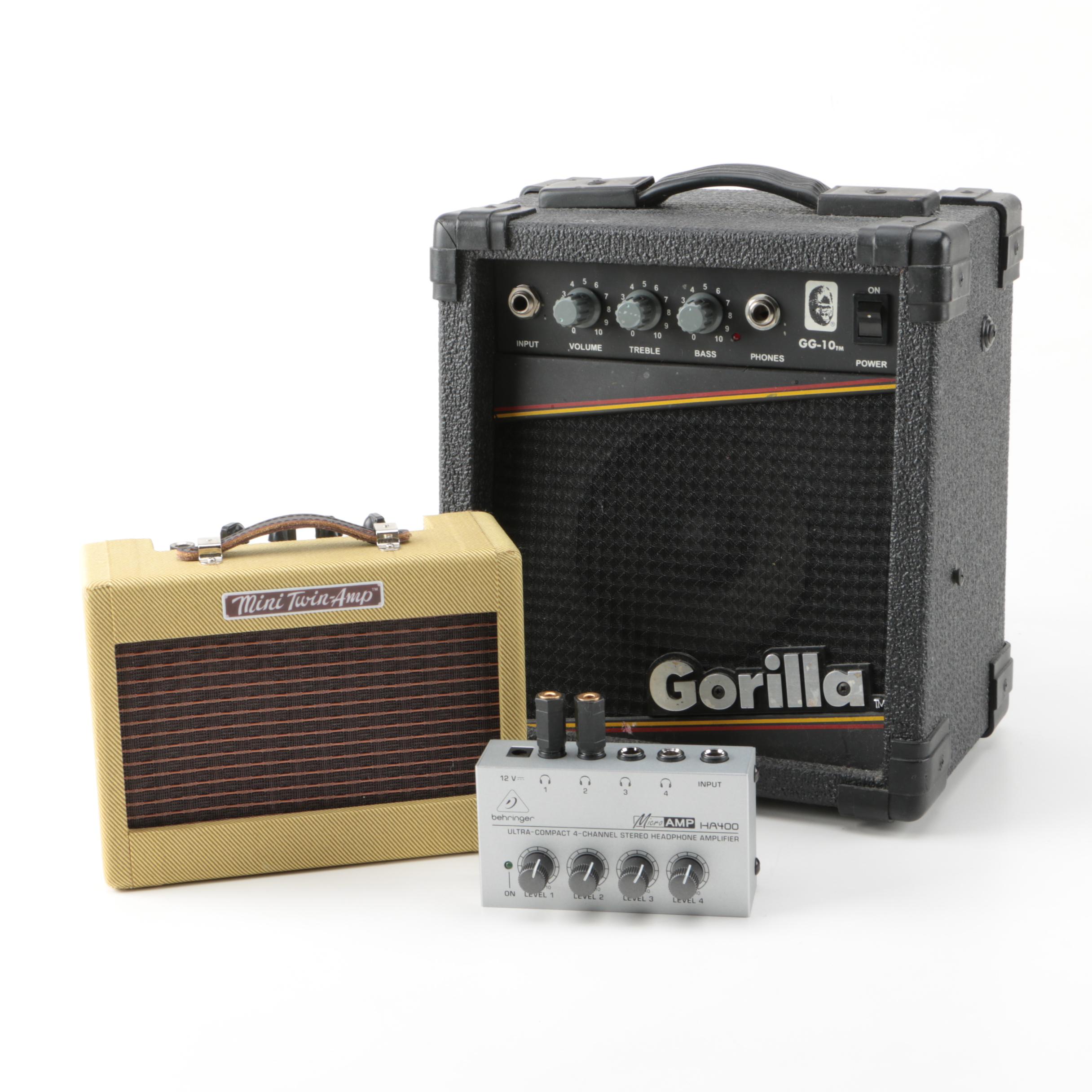 Fender and Gorilla Guitar Amplifiers and Behringer Headphone Amplifier