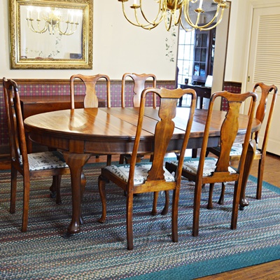 Queen Anne Dining Room Chairs / Set of 6 Antique Lyre Back Queen Anne