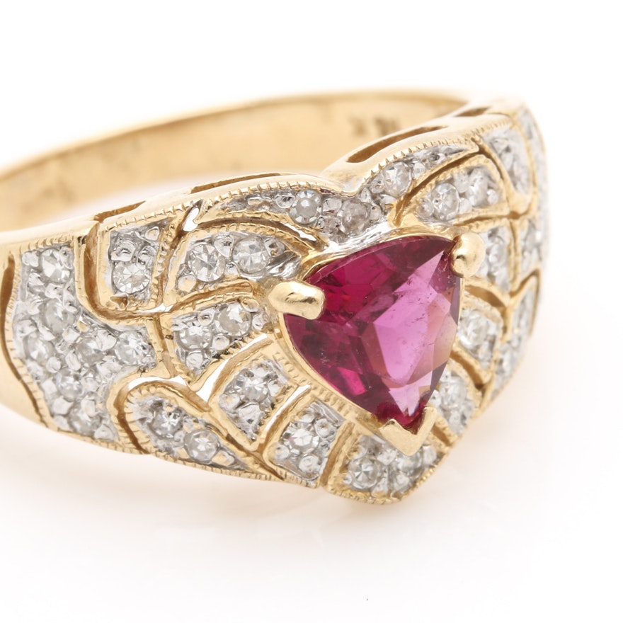 John C. Rinker 14K Yellow Gold Pink Tourmaline Diamond Ring | EBTH