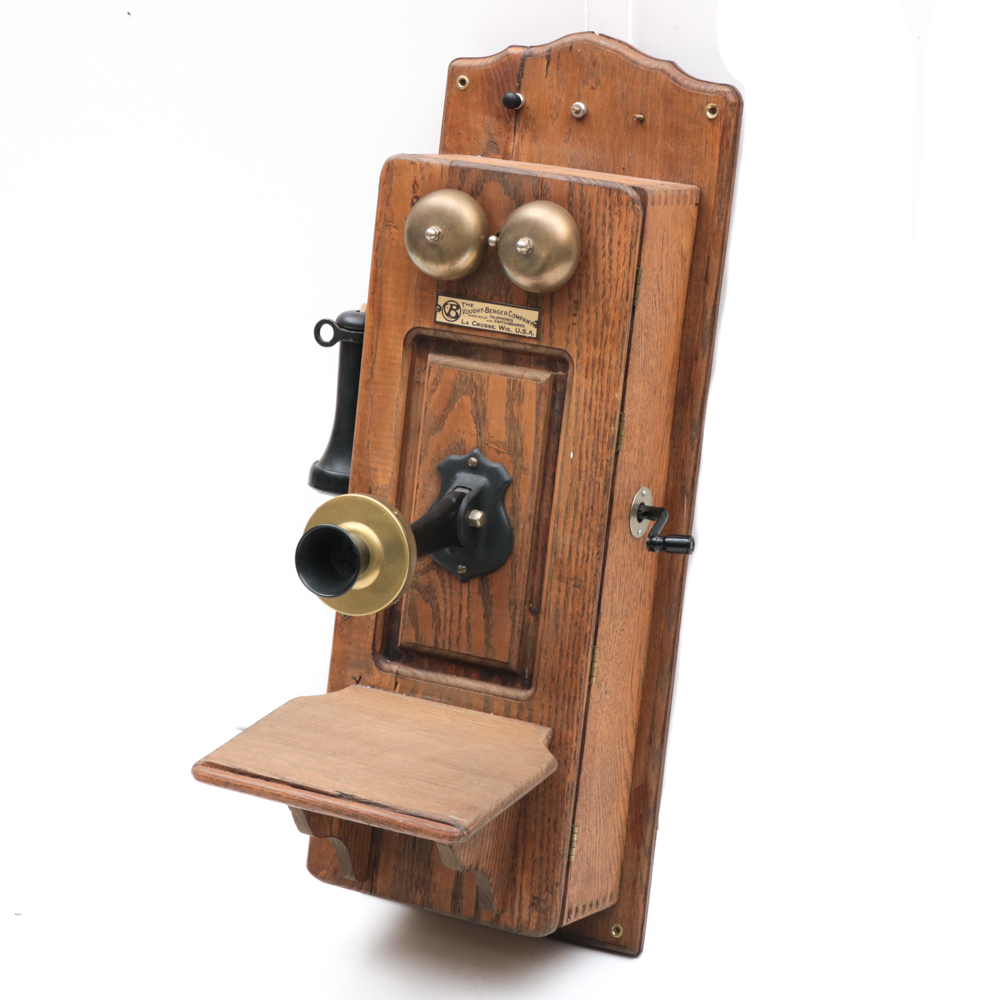 Antique Wooden Single Box Wall Telephone by Vought Berger and Co. EBTH