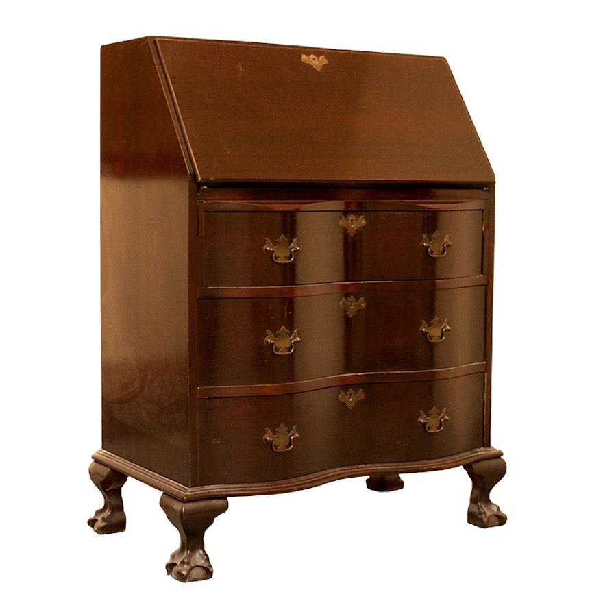 Maddox Slant Front Secretary Desk Over Serpentine Drawers Ebth