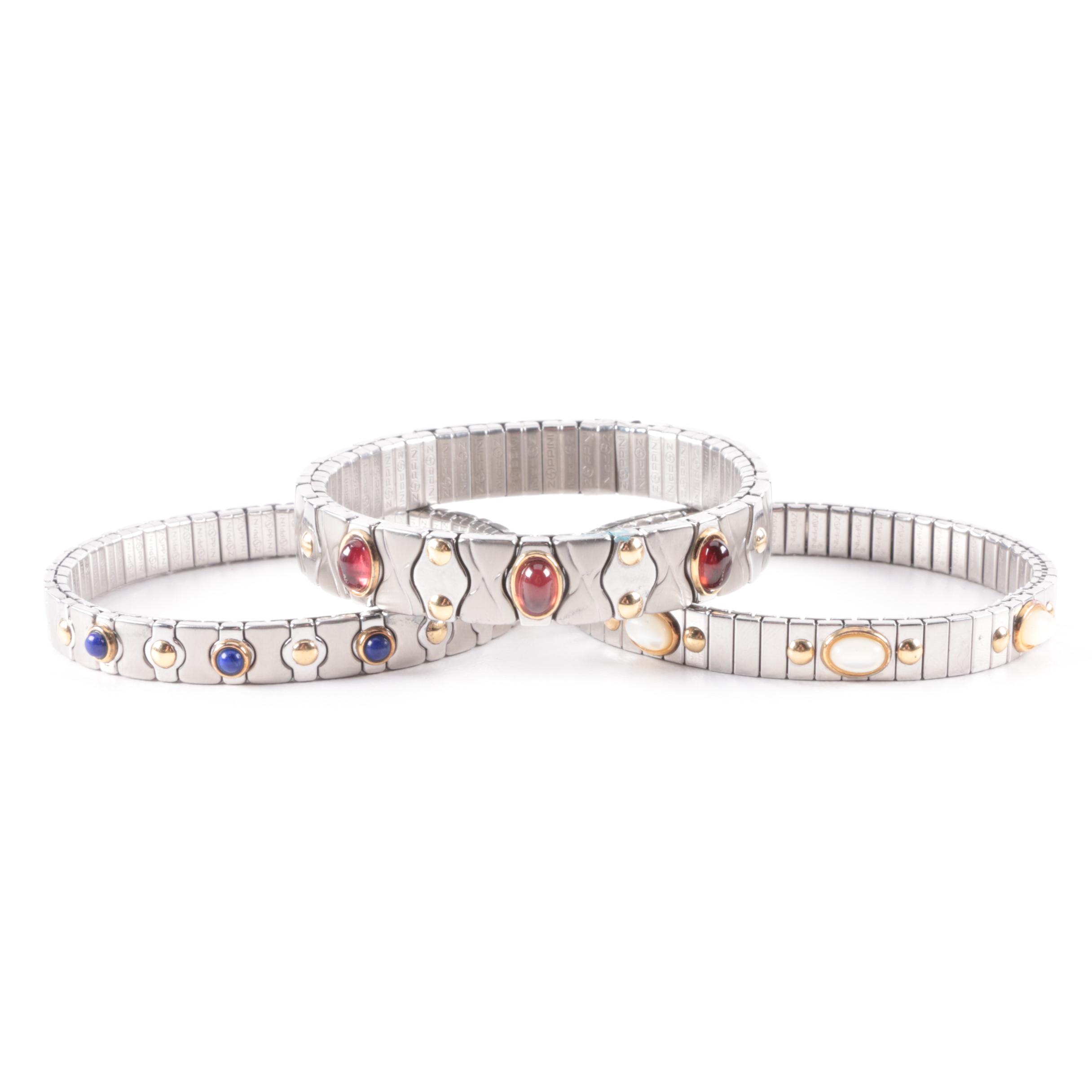 Zoppini Stainless Steel and 18K Gold Expansion Bracelets With Gemstones