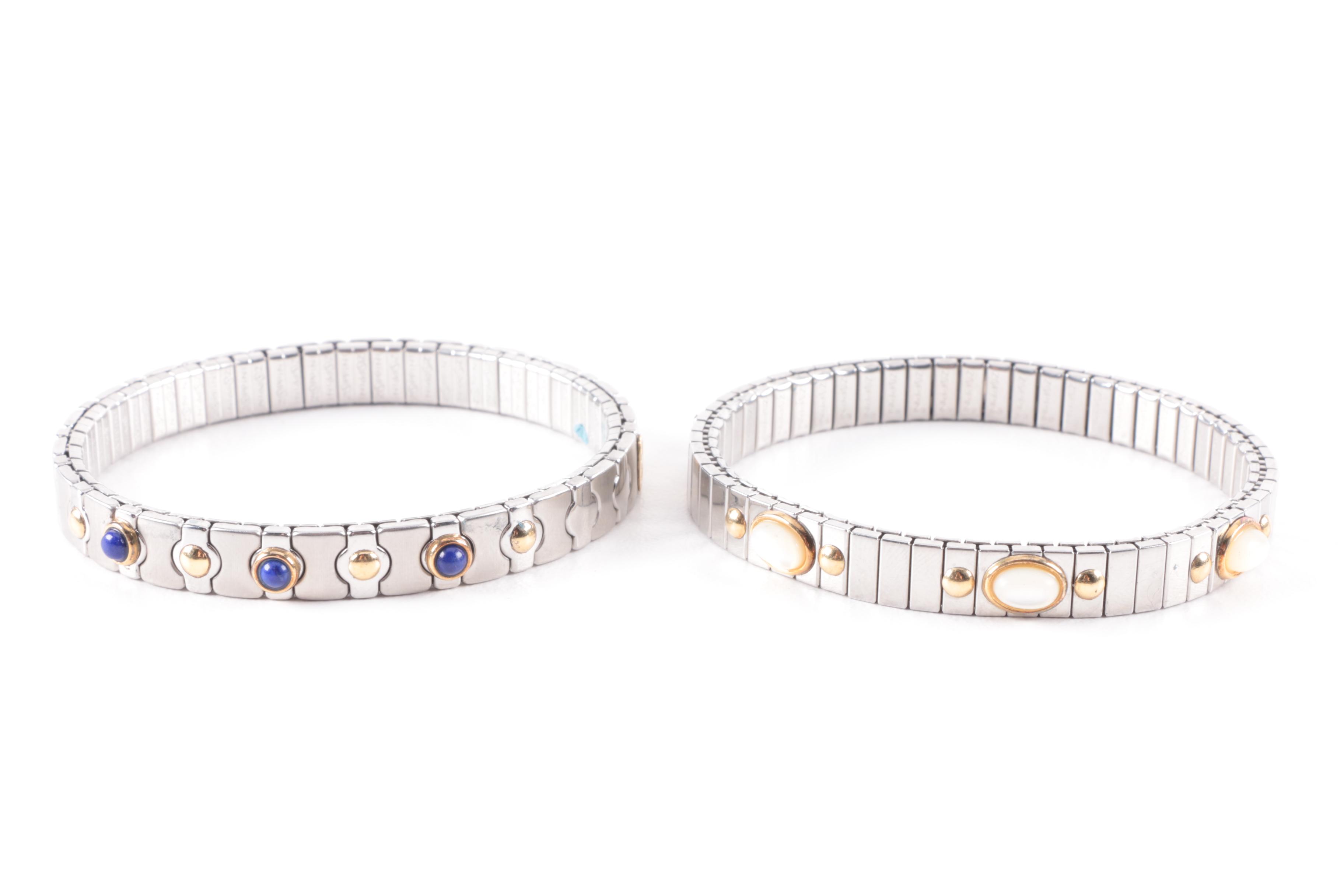 Zoppini Stainless Steel and 18K Gold Expansion Bracelets With Gemstones