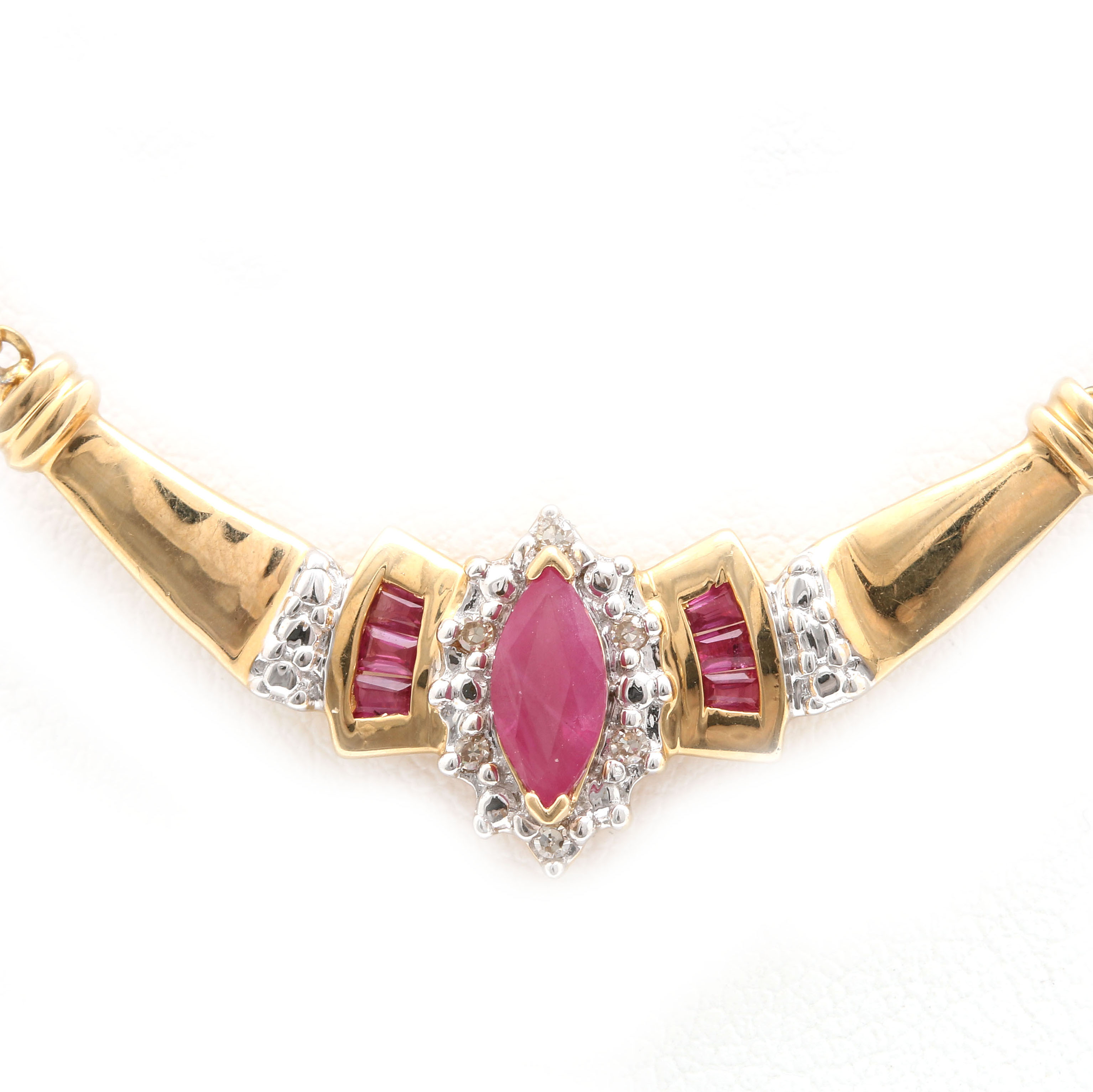 14K Yellow Gold Ruby and Diamond Pendant Necklace | EBTH