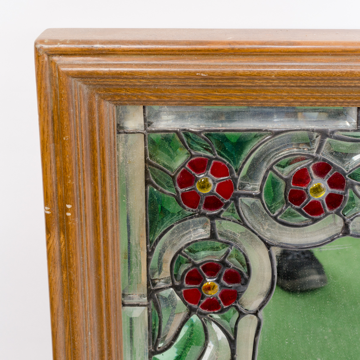 Wood Framed Mirror with Stained Glass Style Floral Motif EBTH