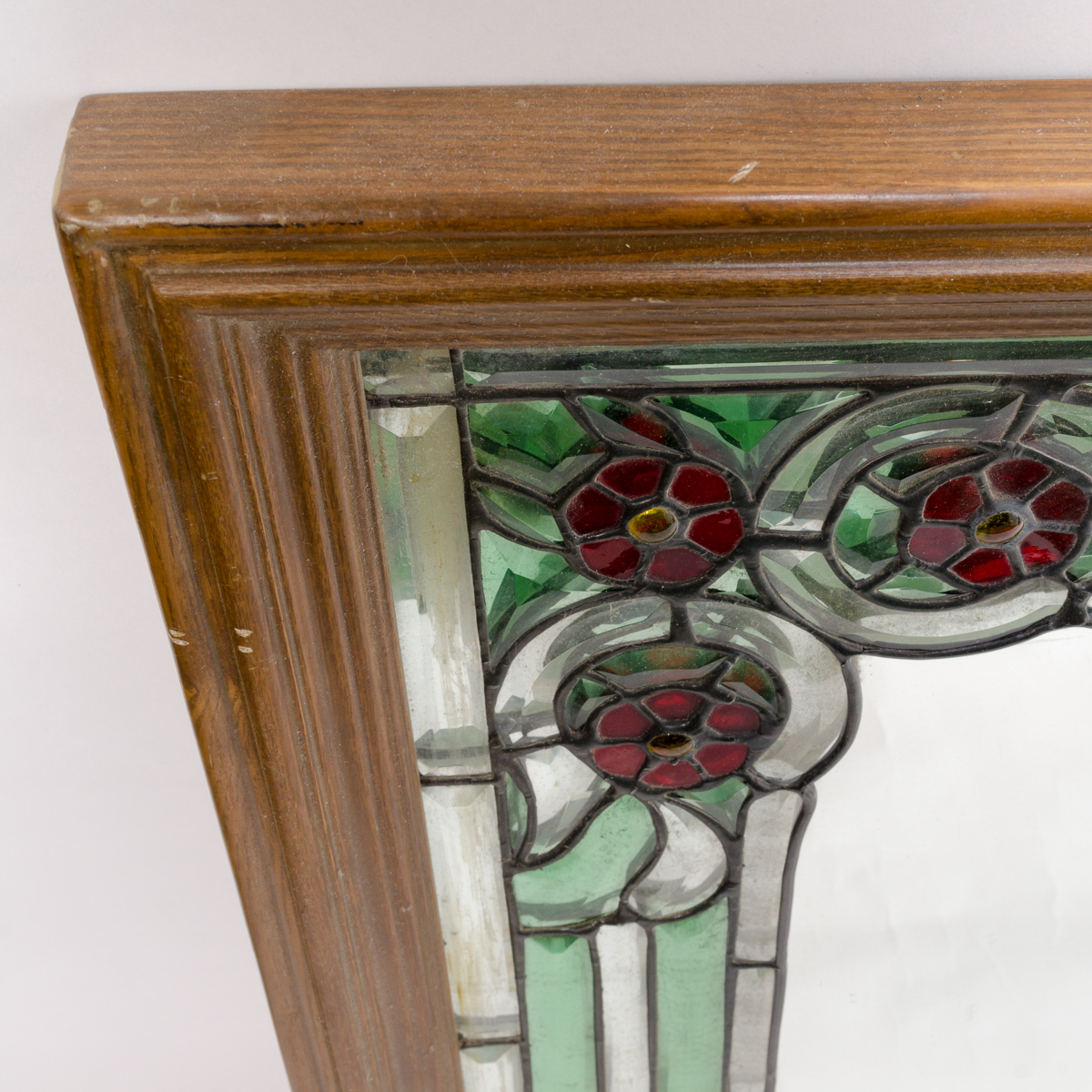 Wood Framed Mirror with Stained Glass Style Floral Motif EBTH