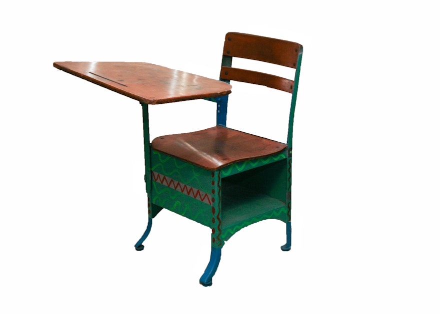 Vintage Painted School Desk Ebth