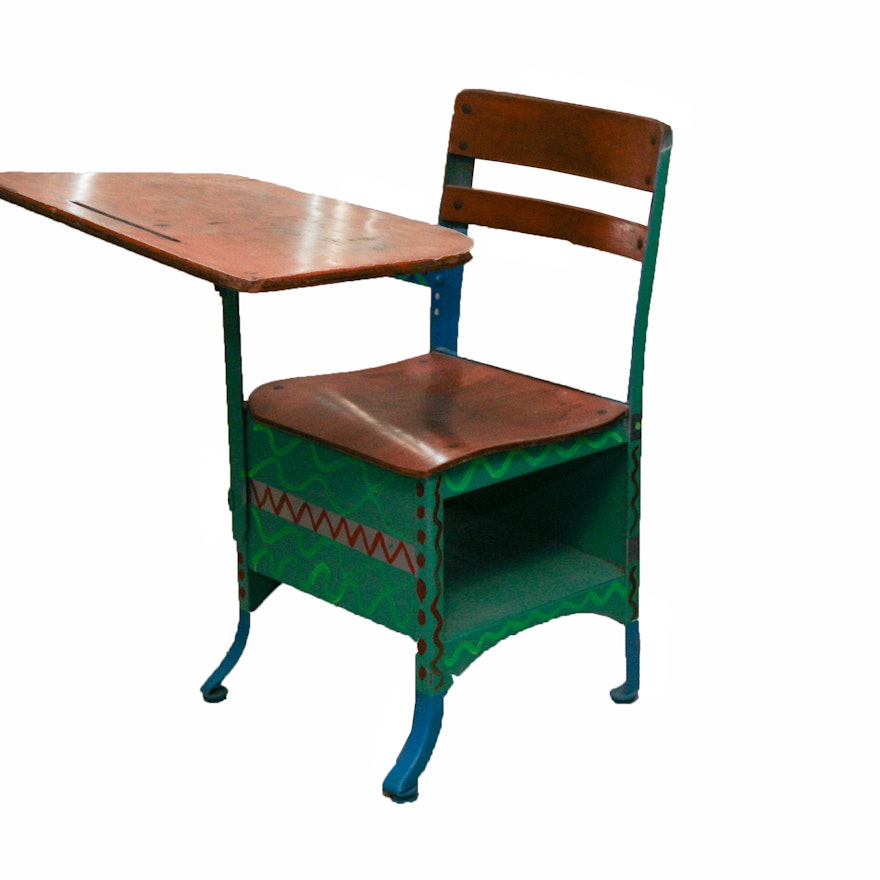 Vintage Painted School Desk Ebth